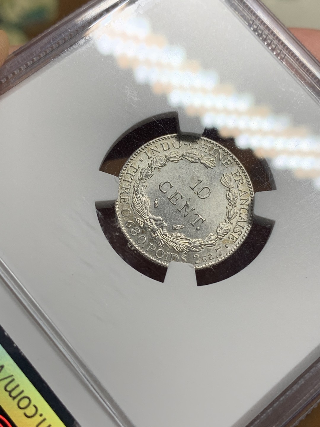 《竞宝斋》第113场-周日，周一 ，2场连拍（全场包邮） NGC MS64 1937年法属印支坐洋10分银币 压印十分好的一枚