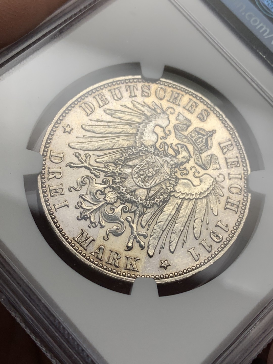 《竞宝斋》第113场-周日，周一 ，2场连拍（全场包邮） NGC PF62 德国巴伐利亚1911年利奥波德90诞辰纪念精制3马克银币