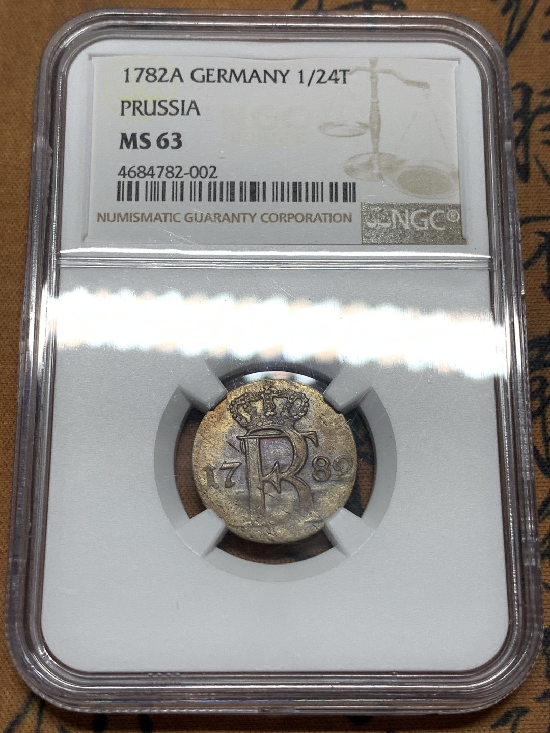 《竞宝斋》第113场-周日，周一 ，2场连拍（全场包邮） NGC MS-63 德国普鲁士 1782年 1/24泰勒，银币，早期好品银币