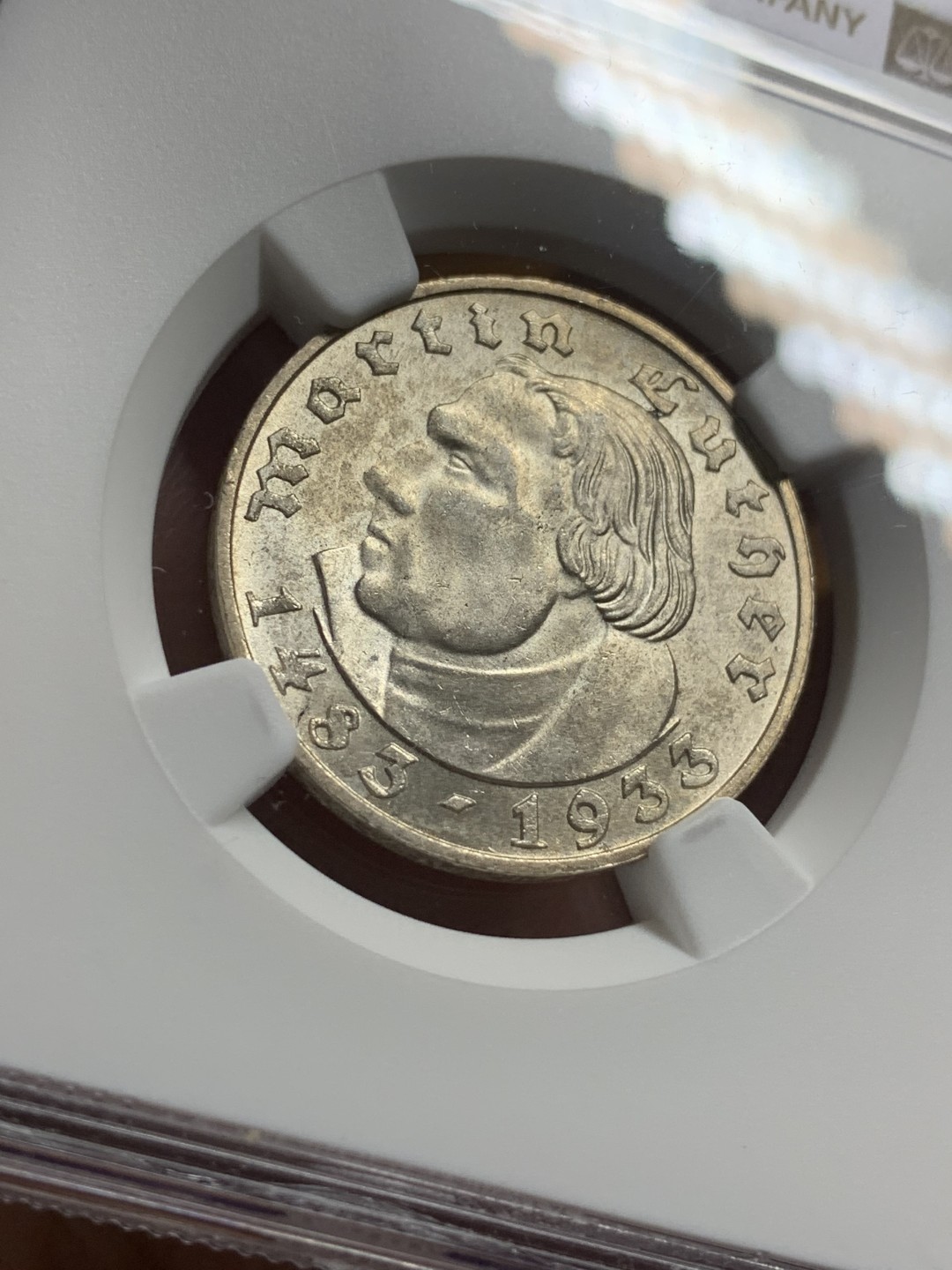 《竞宝斋》第113场-周日，周一 ，2场连拍（全场包邮） NGC-MS63 德国1933年 马丁路德 2马克银币 原光好品 稀少品种