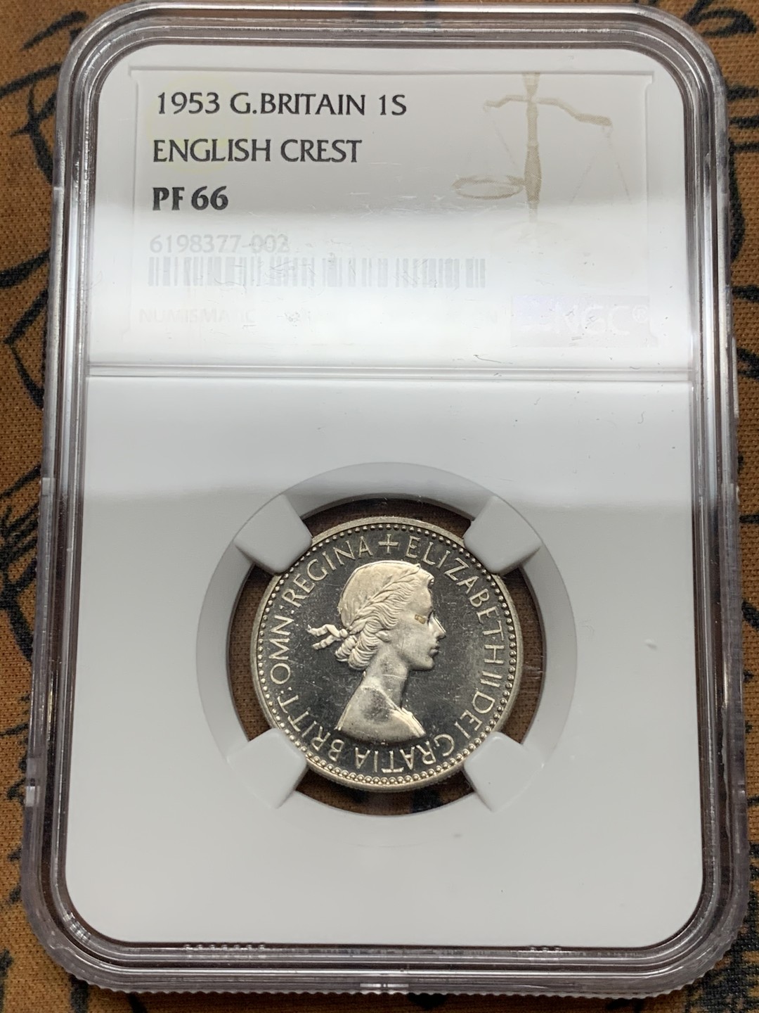 《竞宝斋》第113场-周日，周一 ，2场连拍（全场包邮） NGC PF66 1953英国伊丽莎白加冕首年精制1先令（english），PF66顶级品相
