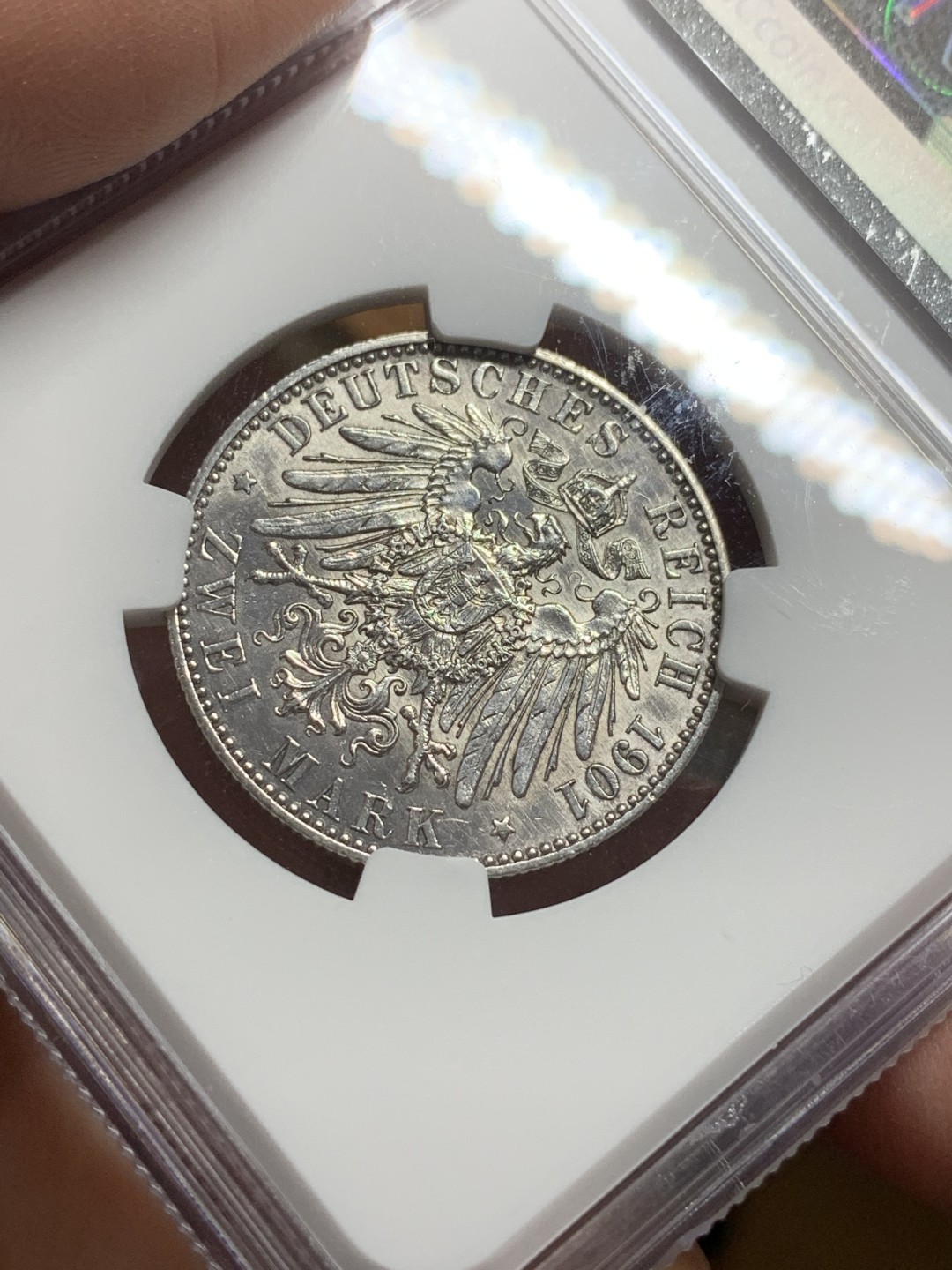 《竞宝斋》第113场-周日，周一 ，2场连拍（全场包邮） NGC UNC 1901年德国普鲁士2马克银币