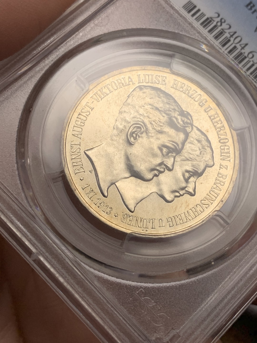 《竞宝斋》第113场-周日，周一 ，2场连拍（全场包邮） PCGS-PR63,德国1915年布伦瑞克-狼堡3马克精制银币，发行量稀少