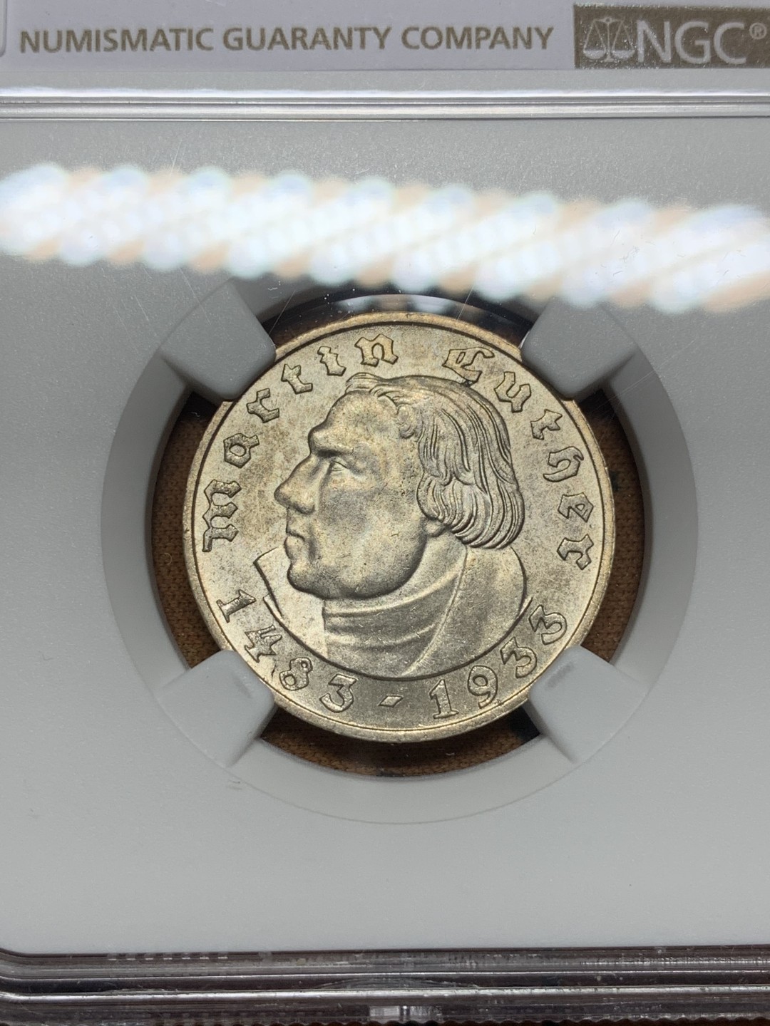 《竞宝斋》第113场-周日，周一 ，2场连拍（全场包邮） NGC-MS63 德国1933年 马丁路德 2马克银币 原光好品 稀少品种