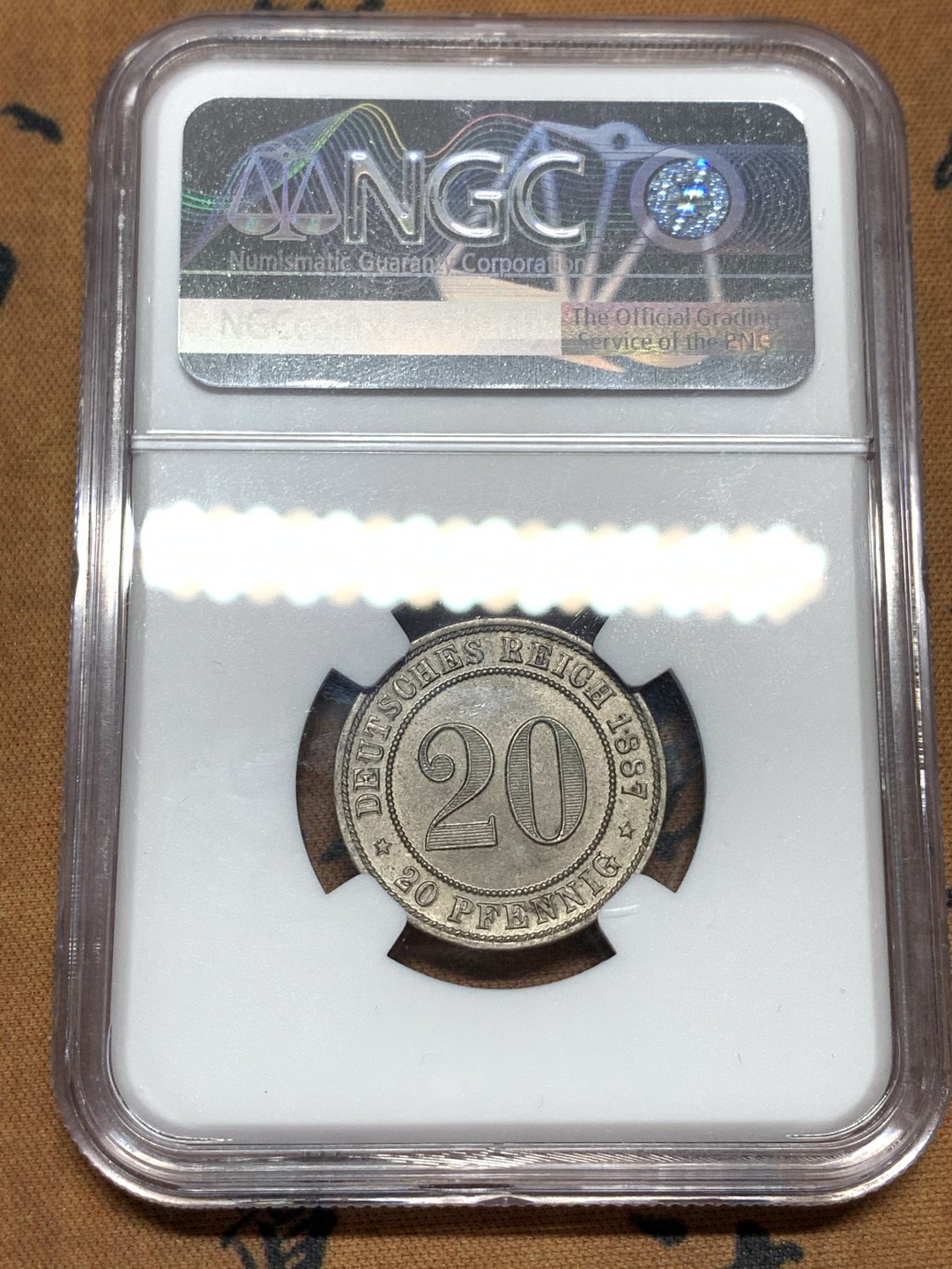 《竞宝斋》第113场-周日，周一 ，2场连拍（全场包邮） NGC MS64，德国1887年20芬尼，短翅花边，最漂亮的小辅币之一