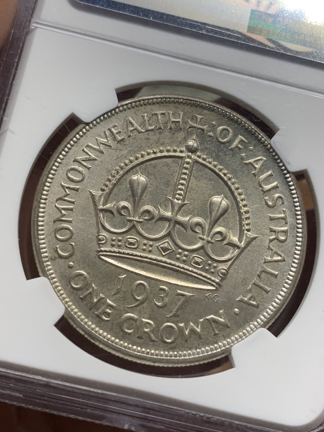 《竞宝斋》第113场-周日，周一 ，2场连拍（全场包邮） NGC MS62 澳大利亚 1937年 乔治六世 皇冠 克朗 银币 上MS的不多