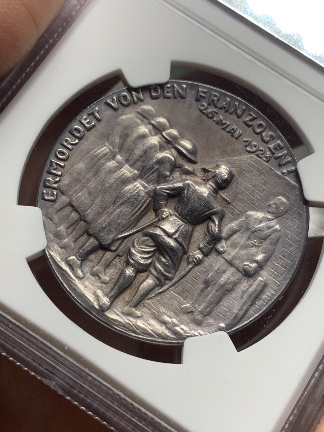 《竞宝斋》第113场-周日，周一 ，2场连拍（全场包邮） NGC-MS62，卡尔歌茨雕刻银章，1923年民族英雄施拉格特银章，少见好品，上海N严评