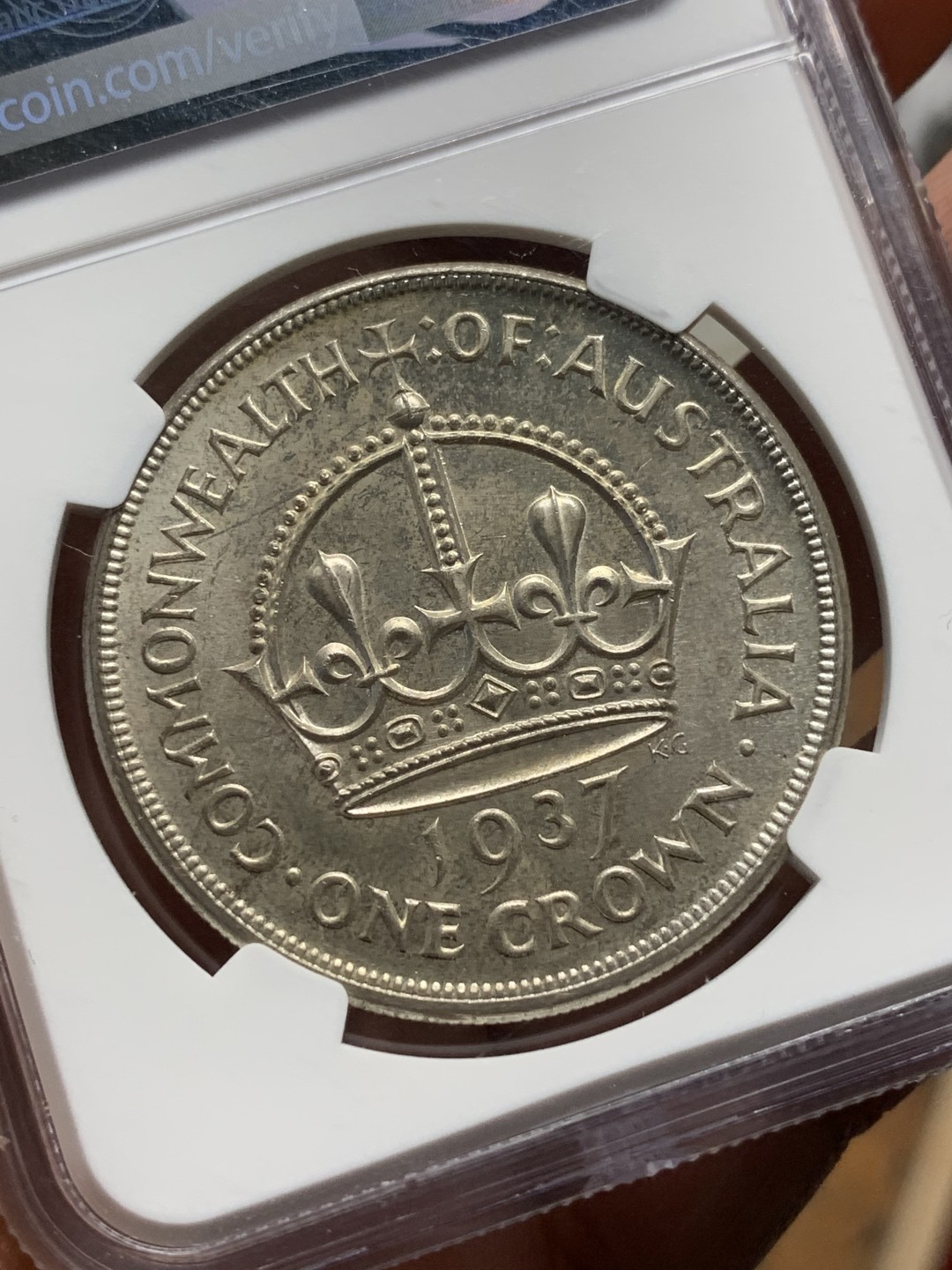 《竞宝斋》第113场-周日，周一 ，2场连拍（全场包邮） NGC MS62 澳大利亚 1937年 乔治六世 皇冠 克朗 银币 上MS的不多