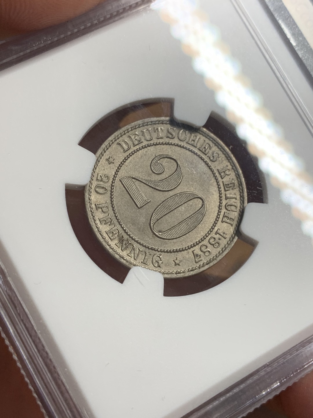 《竞宝斋》第113场-周日，周一 ，2场连拍（全场包邮） NGC MS64，德国1887年20芬尼，短翅花边，最漂亮的小辅币之一