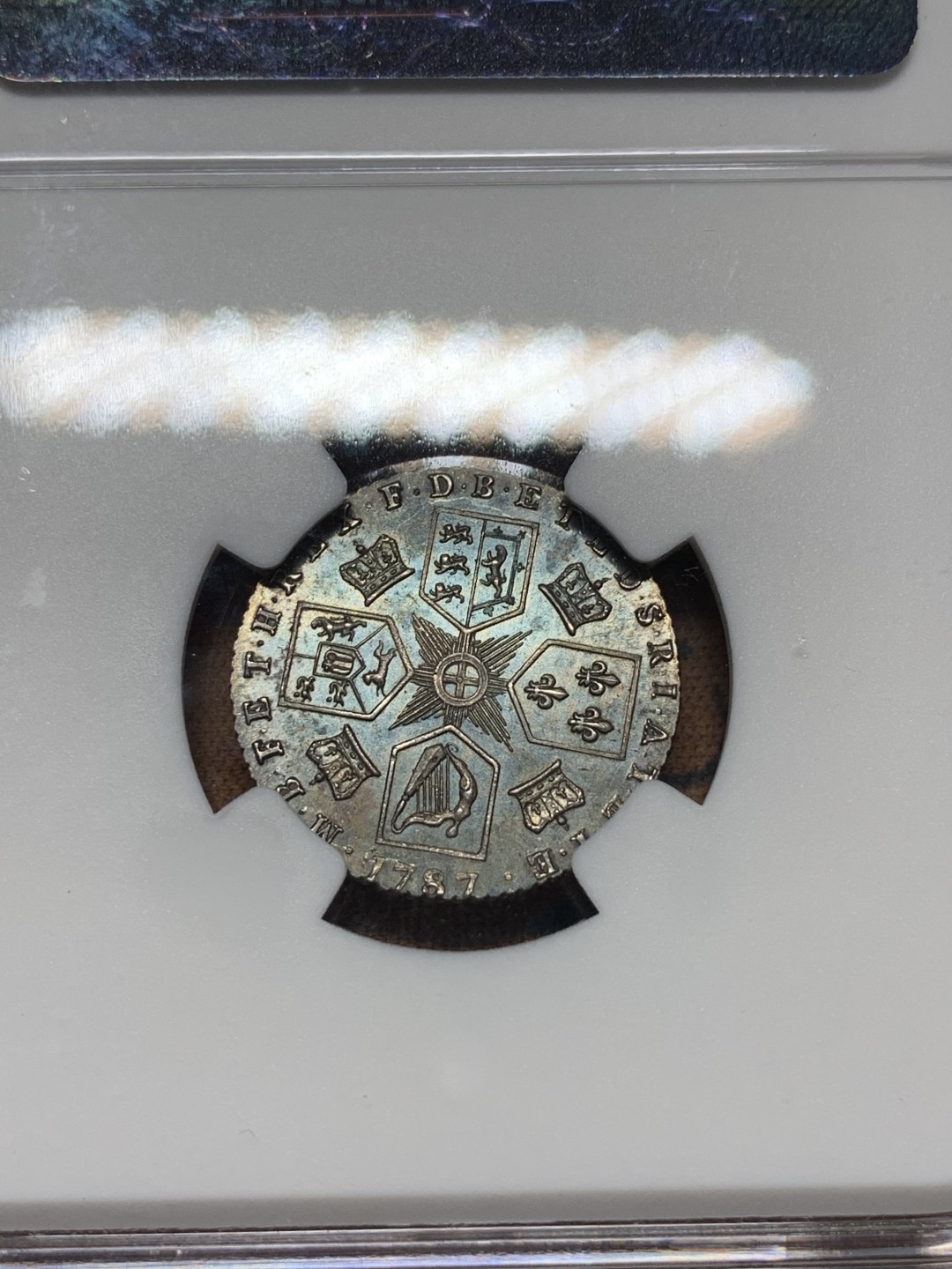 《竞宝斋》第113场-周日，周一 ，2场连拍（全场包邮） NGC MS64 英国乔三 1787 6便士 无心版 高分稀少品种