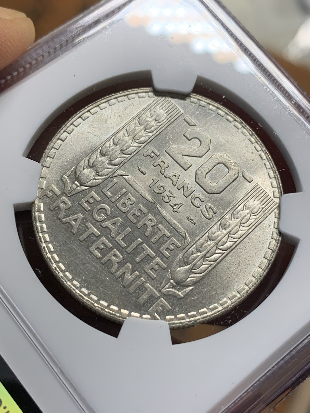 《竞宝斋》第113场-周日，周一 ，2场连拍（全场包邮） NGC-MS64 法国1934年 谷物女神20法郎 大银币 粉光顶级状态 非常难得