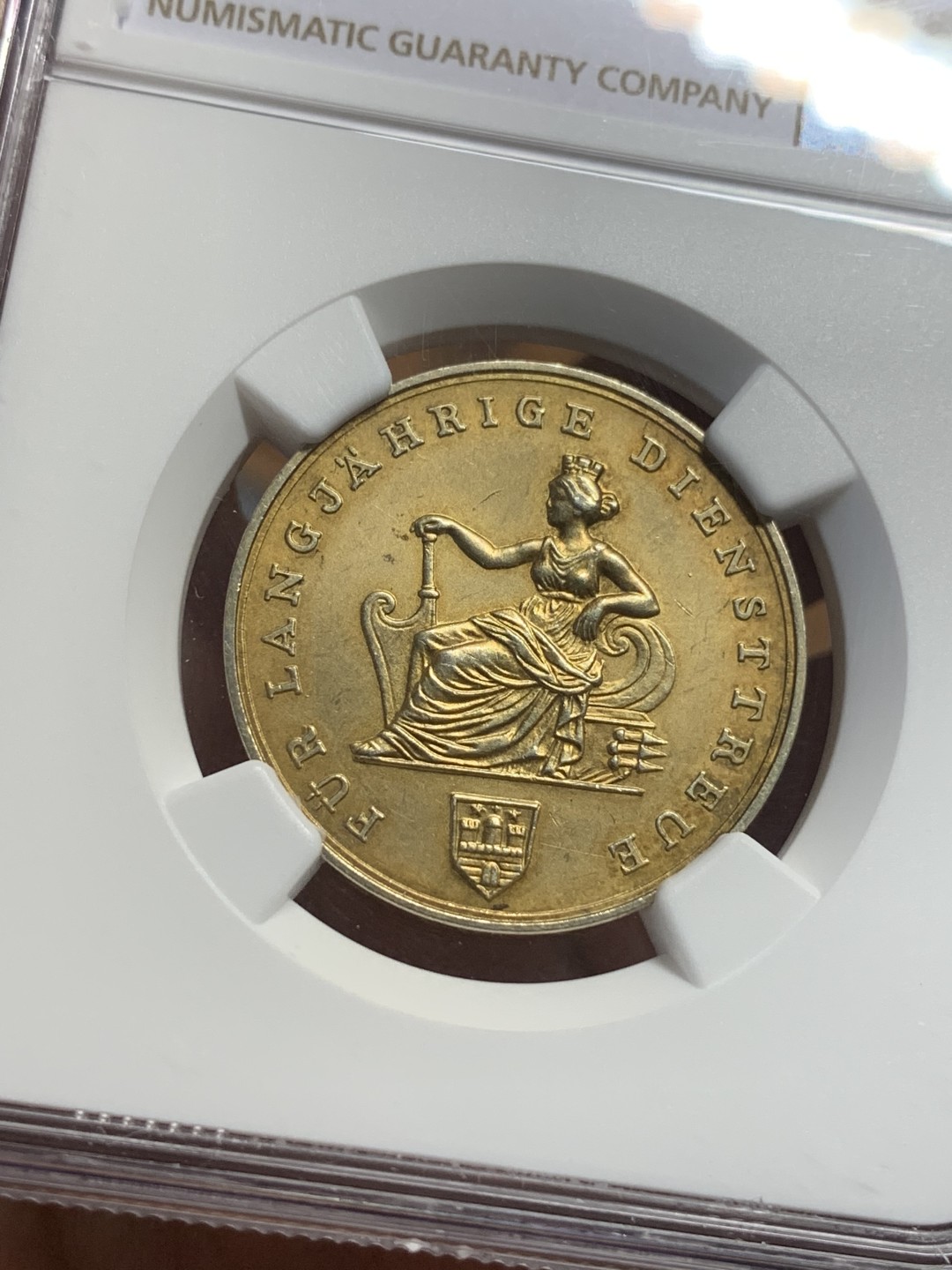 《竞宝斋》第113场-周日，周一 ，2场连拍（全场包邮） NGC MS63 德国 19世纪汉堡爱国者协会镀金 银章