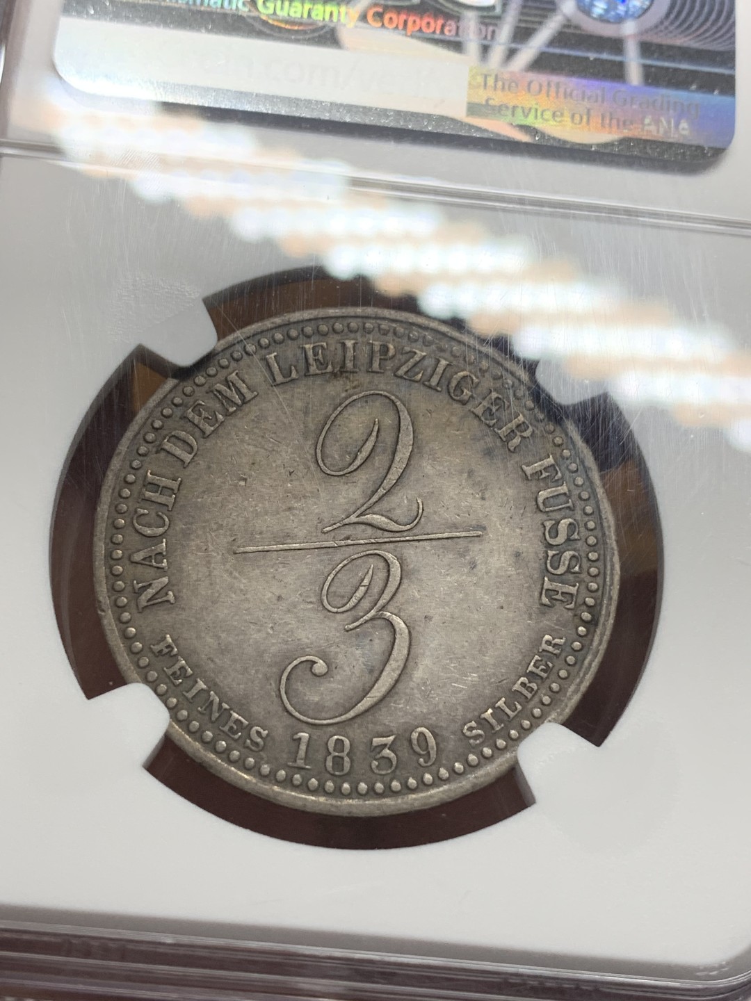 《竞宝斋》第113场-周日，周一 ，2场连拍（全场包邮） NGC XF40 德国汉诺威 1839年 2/3泰勒 银币，少见品种