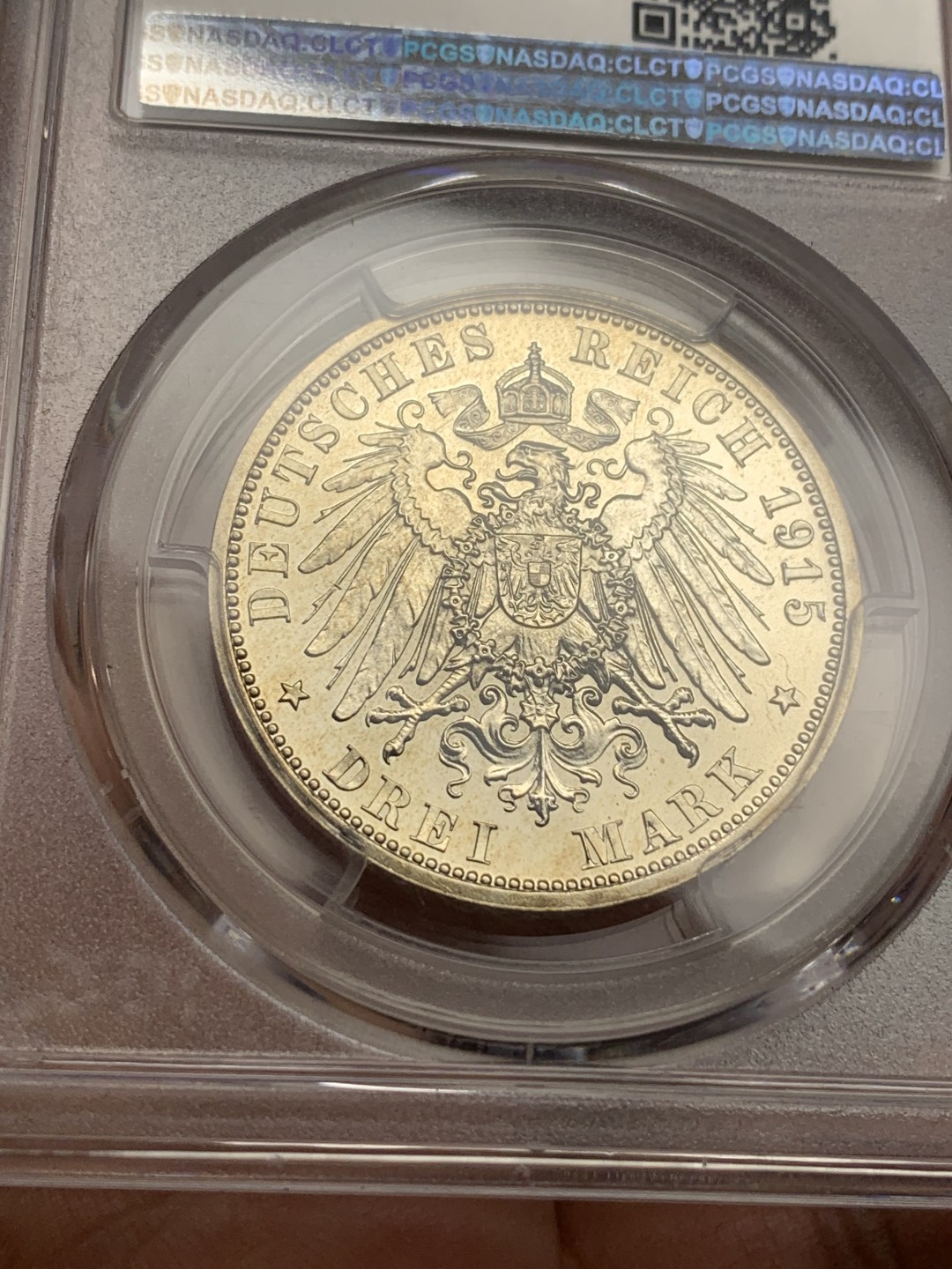 《竞宝斋》第113场-周日，周一 ，2场连拍（全场包邮） PCGS-PR63,德国1915年布伦瑞克-狼堡3马克精制银币，发行量稀少