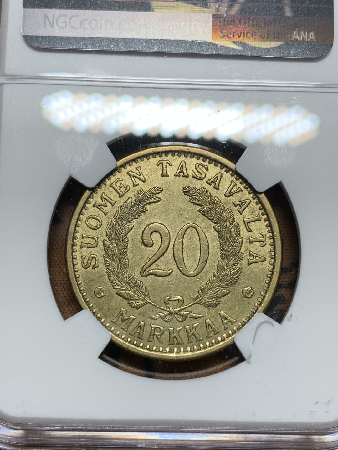 《竞宝斋》第113场-周日，周一 ，2场连拍（全场包邮） NGC-MS62 芬兰1939年 20马克铜币 稀少品种 早期的难得上MS