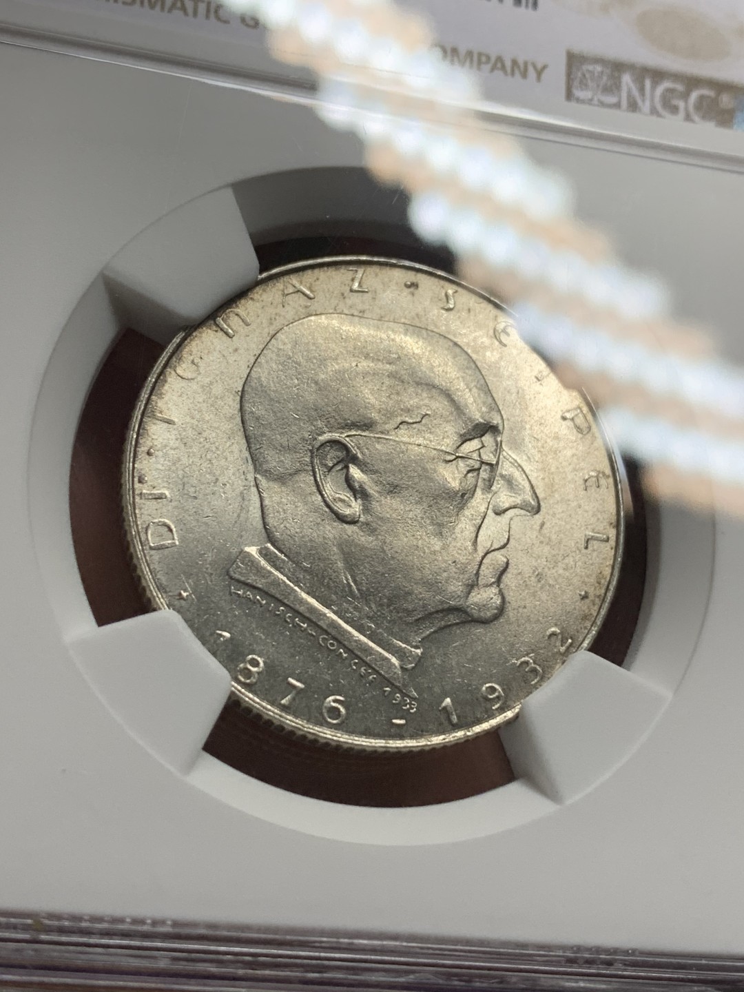 《竞宝斋》第113场-周日，周一 ，2场连拍（全场包邮） NGC-MS63 奥地利1933年 伊格纳兹·塞佩尔 2先令银币 顶级好品 少见头像