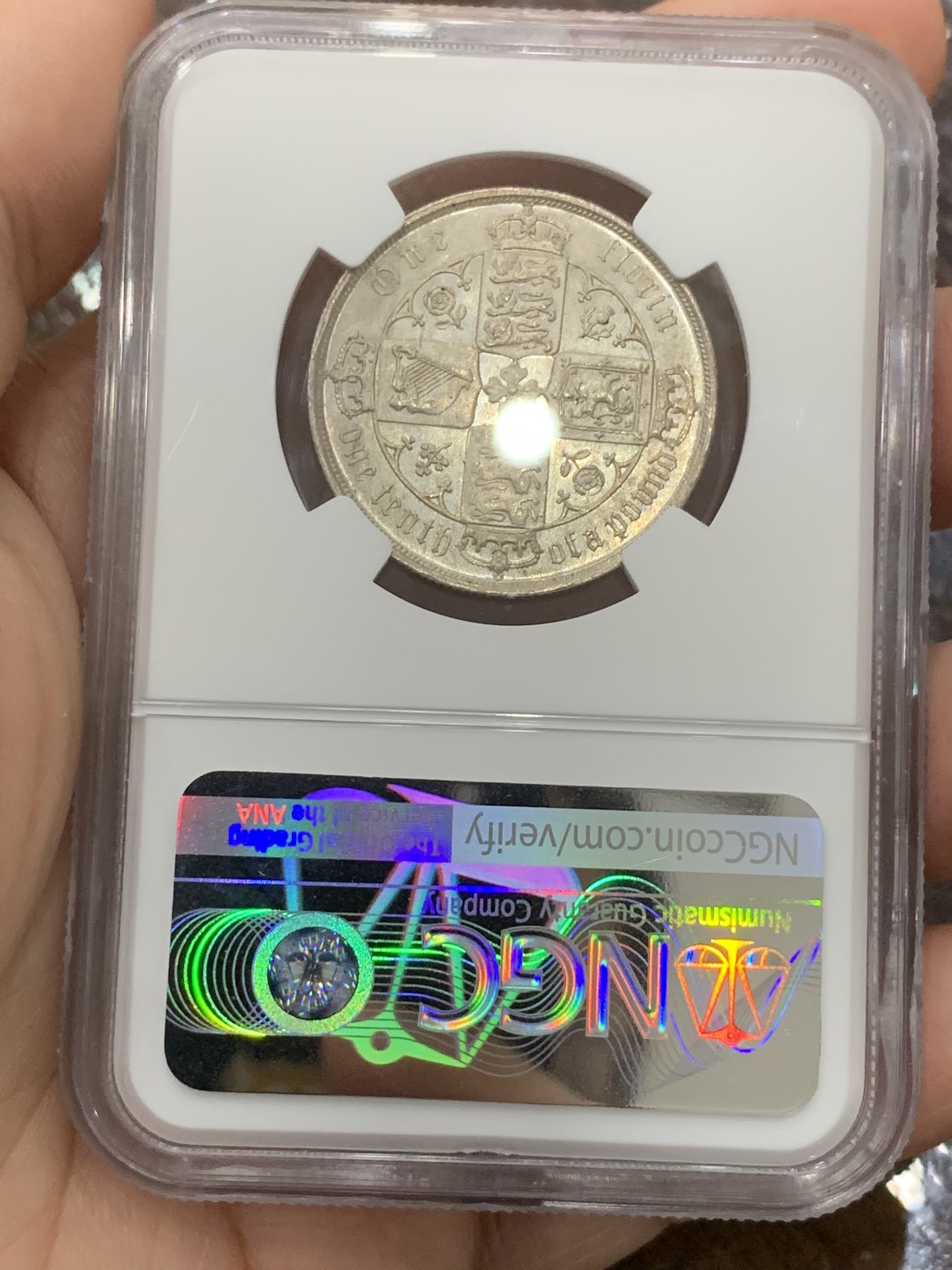 《竞宝斋》第113场-周日，周一 ，2场连拍（全场包邮） NGC-MS64 英国1885年 哥特 福林银币 光度佳 高分可藏