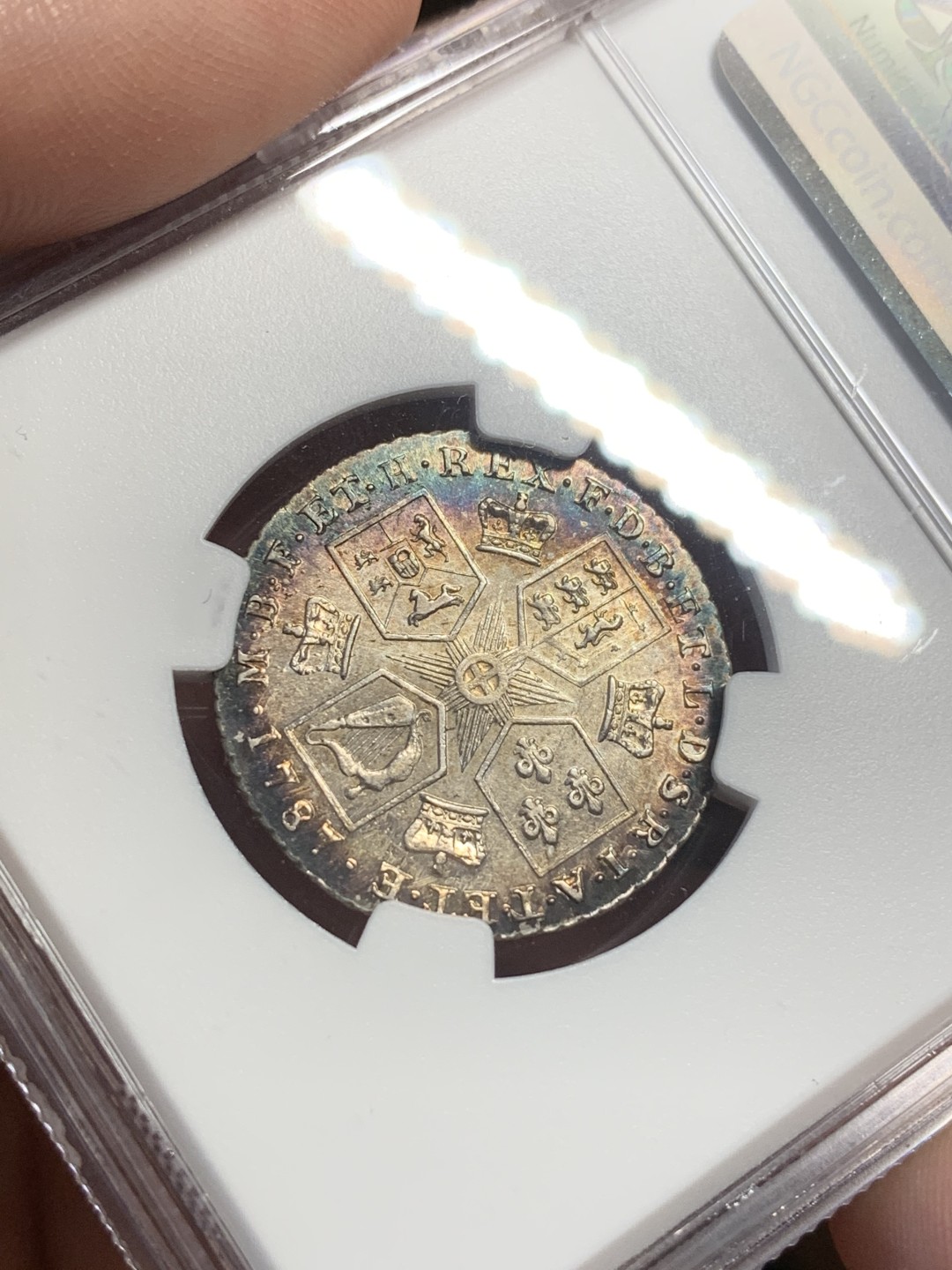 《竞宝斋》第113场-周日，周一 ，2场连拍（全场包邮） NGC AU58 英国乔三 1787 一先令 无心版 稀少品种