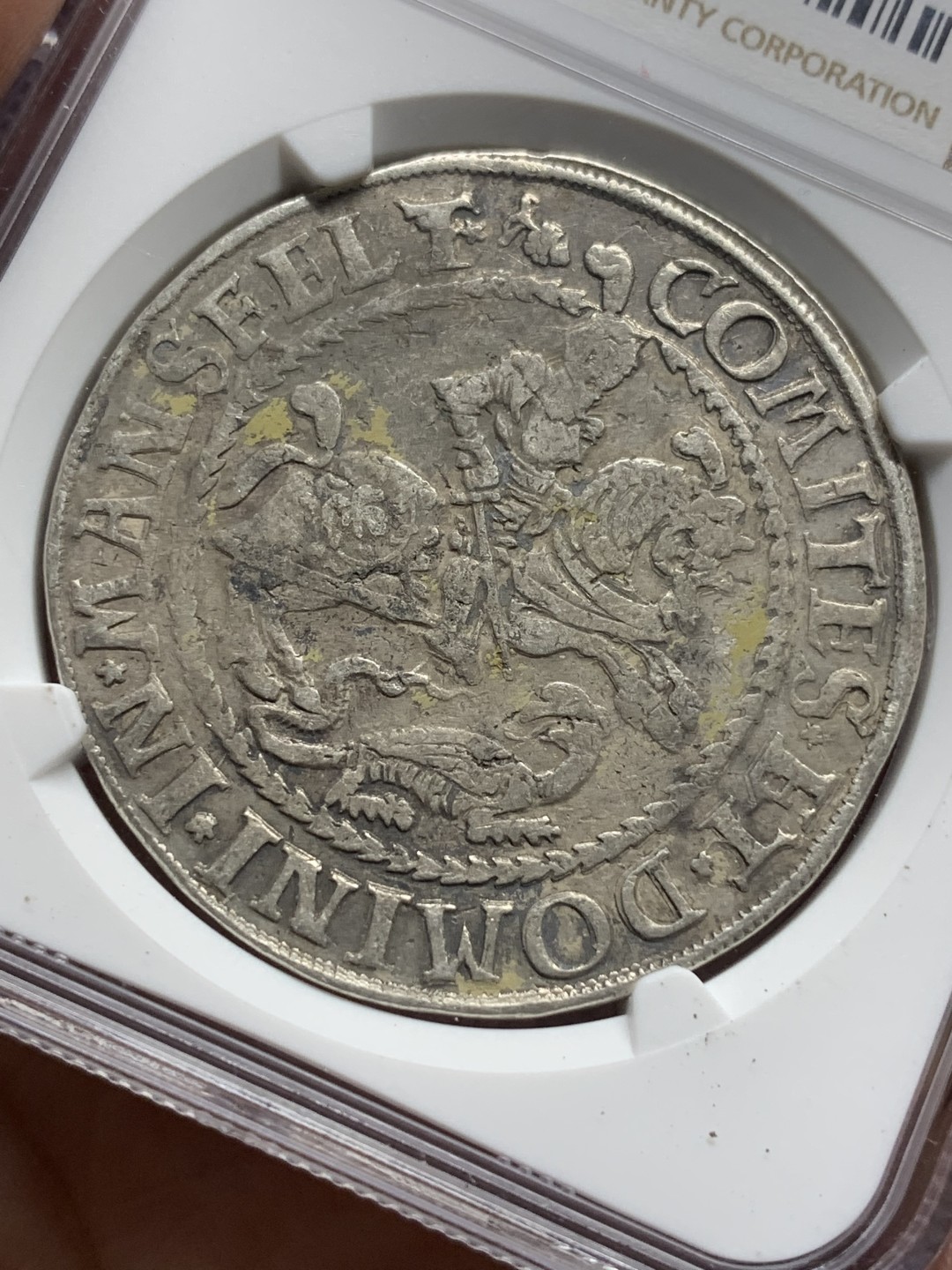 《竞宝斋》第113场-周日，周一 ，2场连拍（全场包邮） 唯一冠军分 NGC XF45  德意志 1561-1564年 曼斯菲尔德屠龙1泰勒，屠龙泰勒系列的鼻祖，近500年的手工打制币