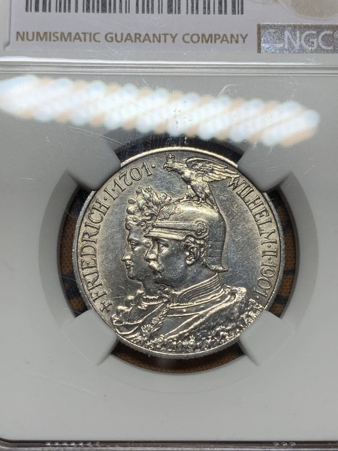 《竞宝斋》第113场-周日，周一 ，2场连拍（全场包邮） NGC UNC 1901年德国普鲁士2马克银币