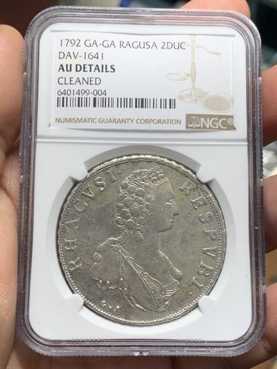 《竞宝斋》第113场-周日，周一 ，2场连拍（全场包邮） - NGC-AUD 1792年拉古萨2杜卡特银币 稀见大奶妈品种，人像深打，背有减重痕，9月有个币胚缺陷的裸币都拍了3458