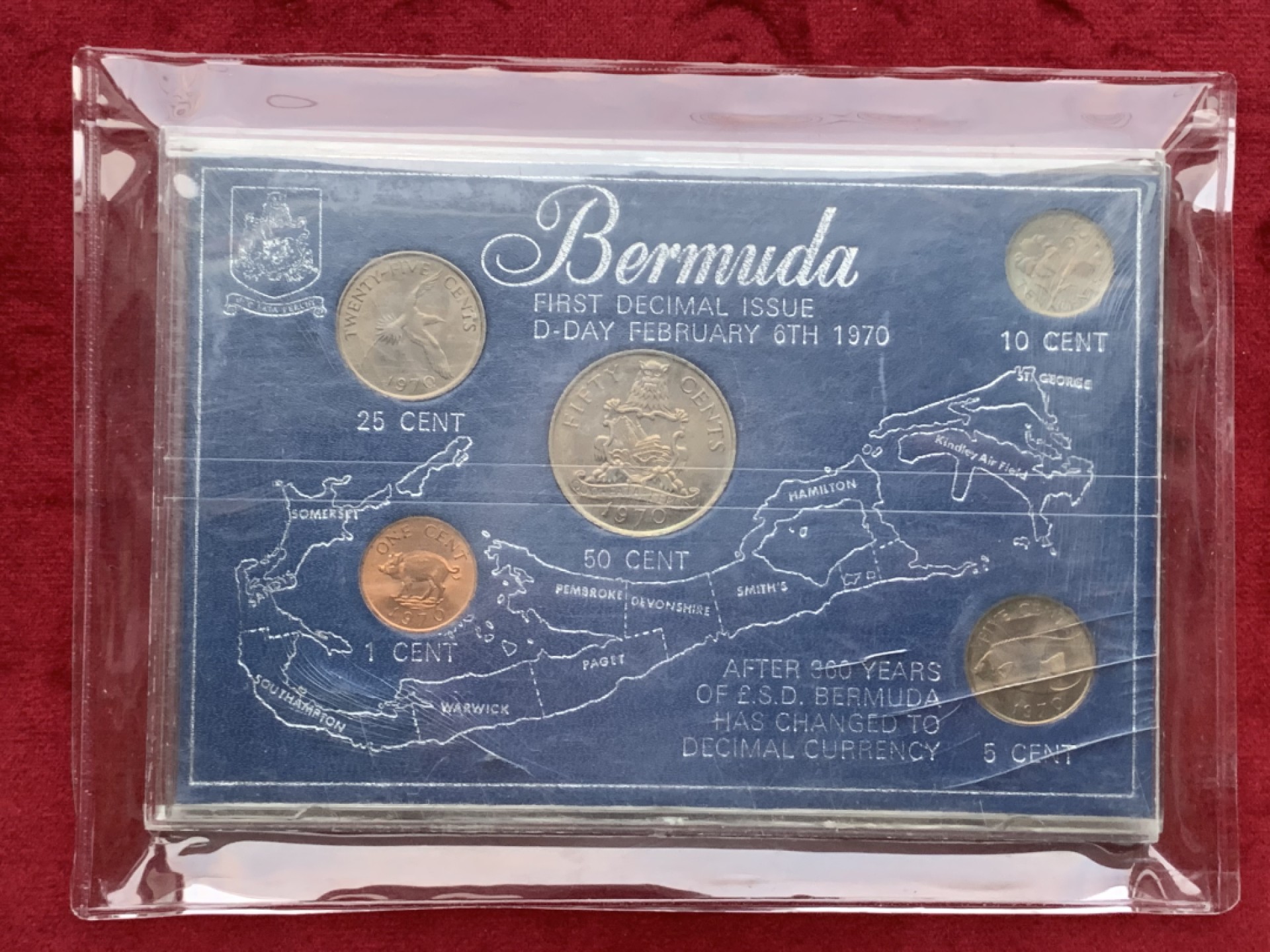 《竞宝斋》第113场-周日，周一 ，2场连拍（全场包邮） 英属百慕大 1970年 5枚装亚克力盒子封装币