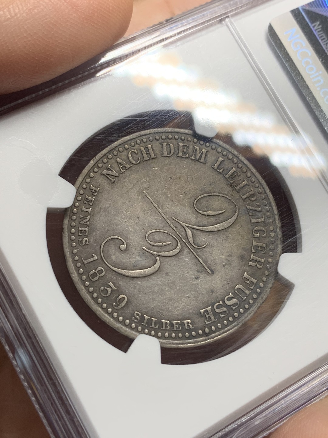 《竞宝斋》第113场-周日，周一 ，2场连拍（全场包邮） NGC XF40 德国汉诺威 1839年 2/3泰勒 银币，少见品种