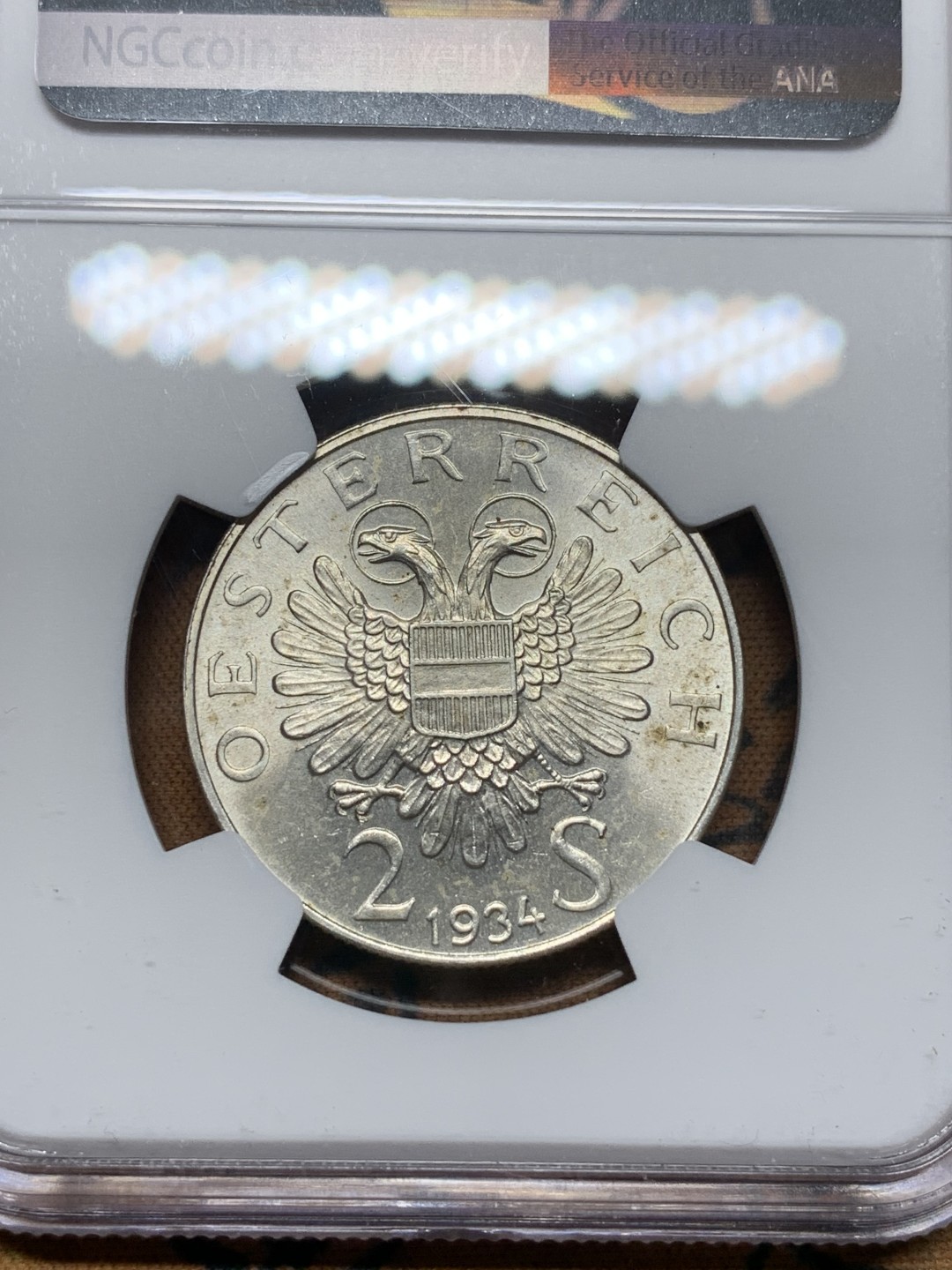《竞宝斋》第113场-周日，周一 ，2场连拍（全场包邮） NGC-MS64 奥地利1934年 恩格尔伯特·陶尔斐斯逝世纪念 2先令银币 少见品种 好品好分数