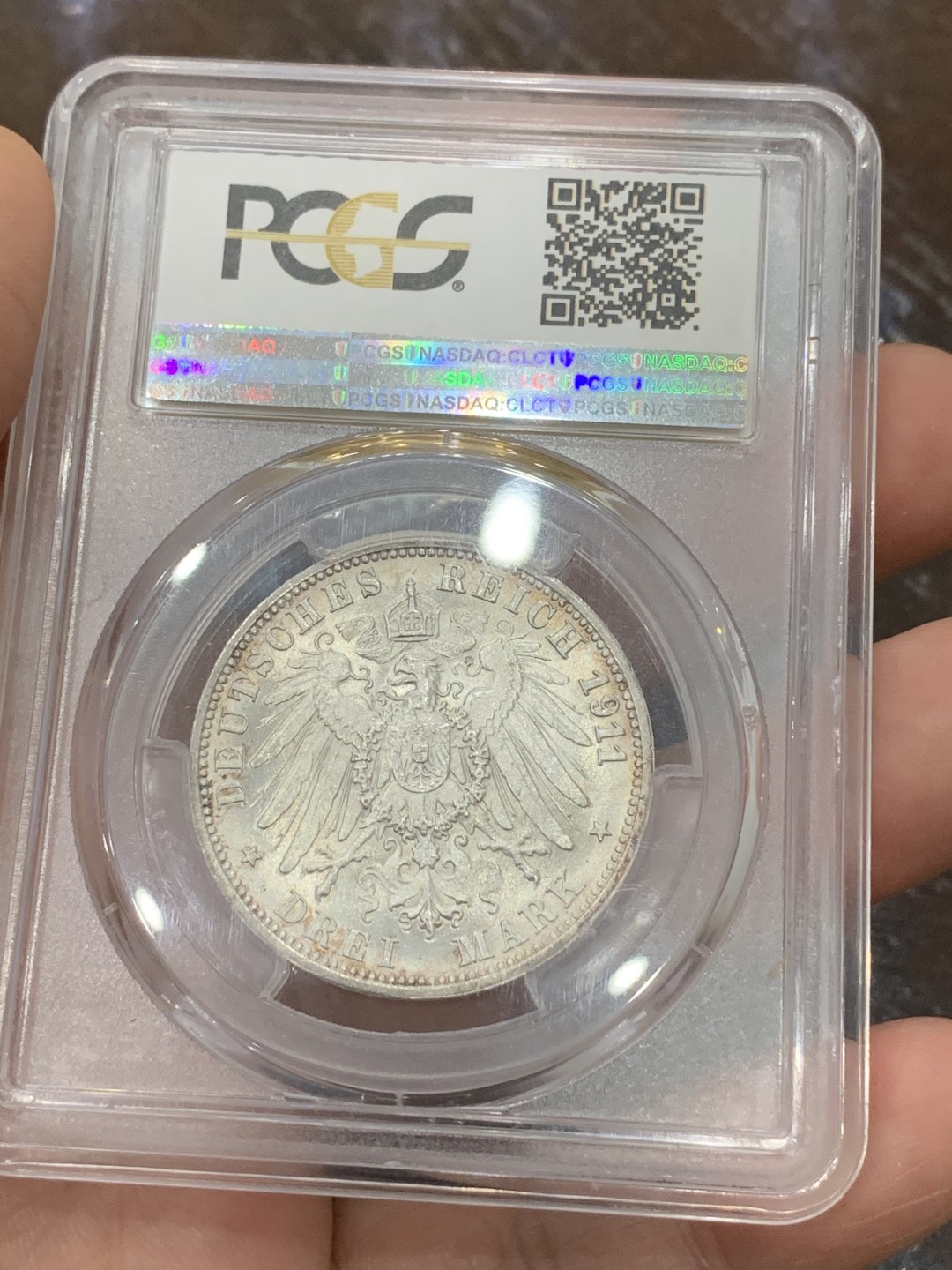 《竞宝斋》第113场-周日，周一 ，2场连拍（全场包邮） PCGS-MS65 德国 1911年符腾堡银婚纪念3马克银币 高分好状态