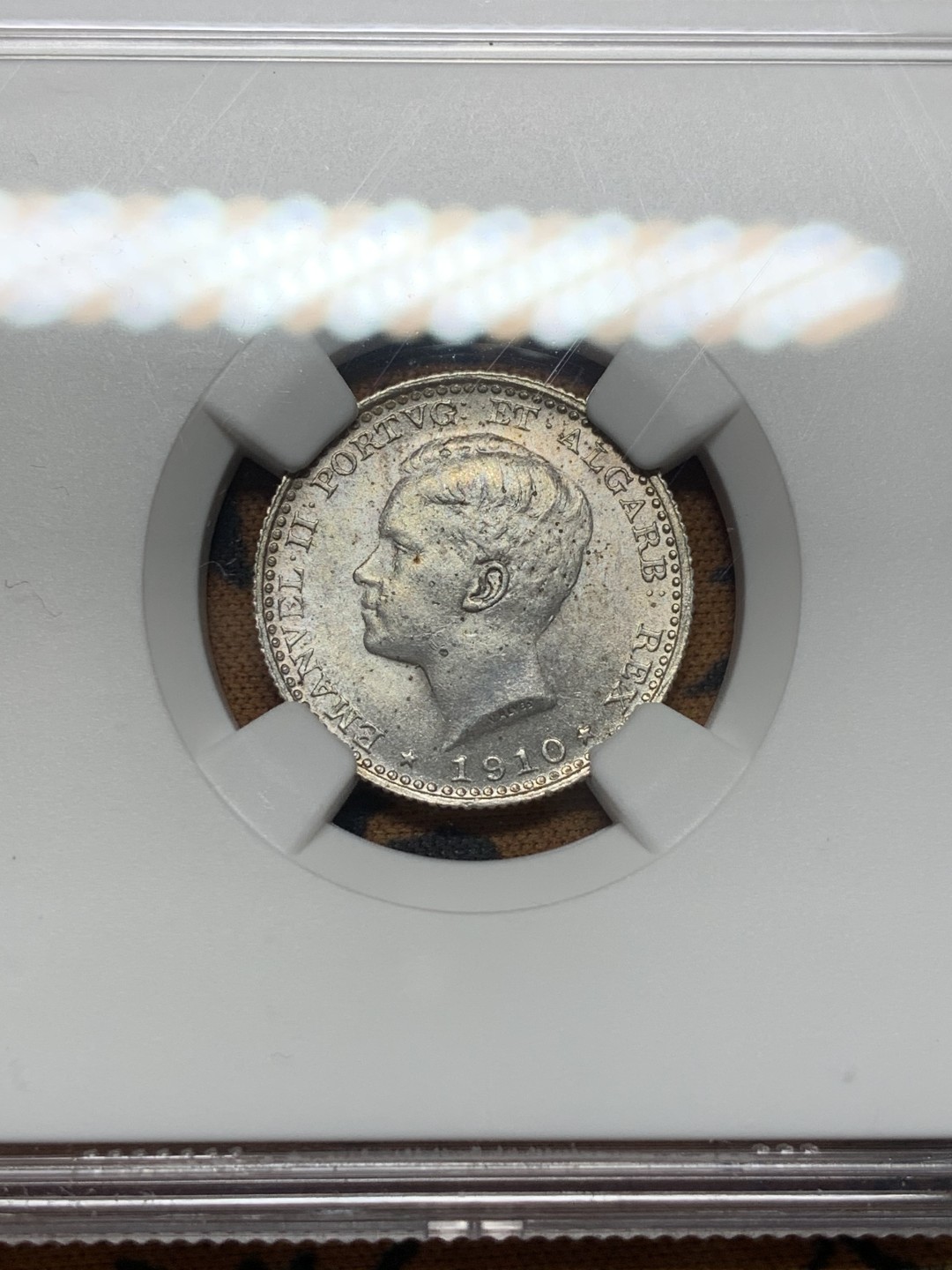 《竞宝斋》第113场-周日，周一 ，2场连拍（全场包邮） NGC-MS64 葡萄牙1910年 100R银币 小辅币 好品难得