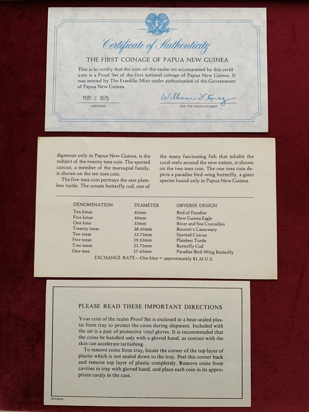 《竞宝斋》第113场-周日，周一 ，2场连拍（全场包邮） 巴布新几内亚   1975年 8枚精制套币 含两枚K5/K10 69.2g 超大银币 原盒原证书