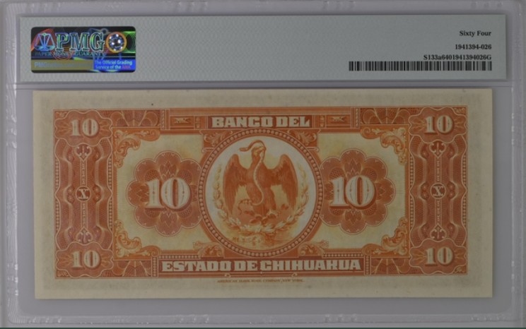 收藏联盟Quantum Auction 第205期拍卖 墨西哥芝华华州1913年艾斯塔杜银行10比索 PMG64 牛仔放牧 稀少题材 美钞作品