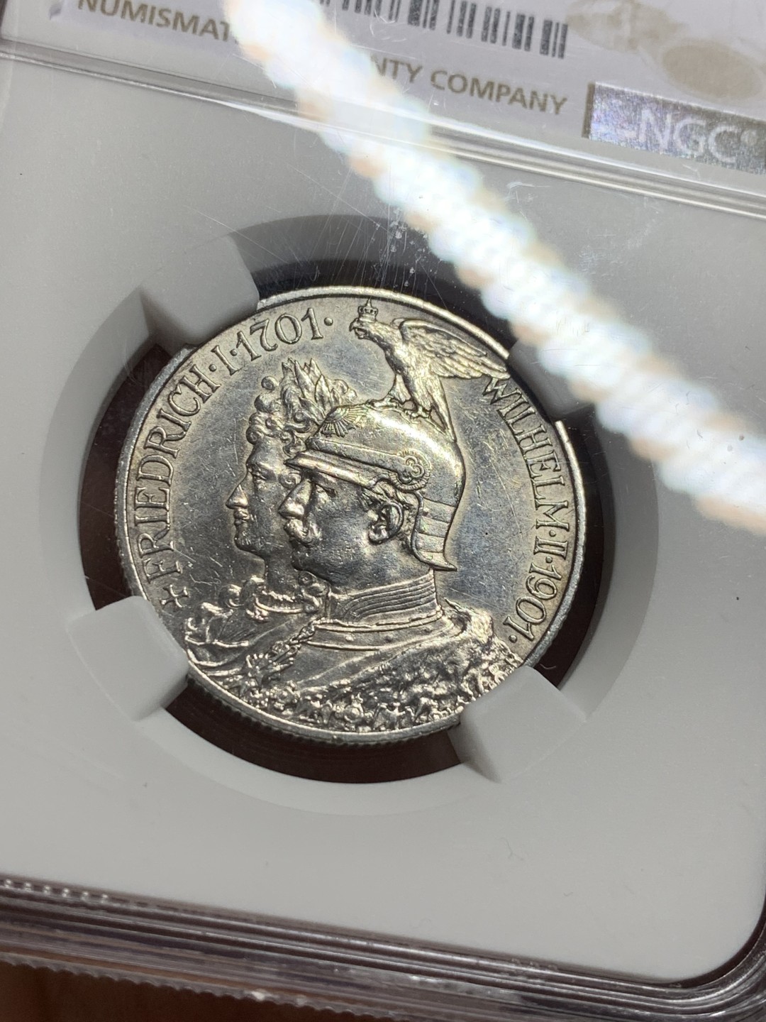 《竞宝斋》第113场-周日，周一 ，2场连拍（全场包邮） NGC UNC 1901年德国普鲁士2马克银币