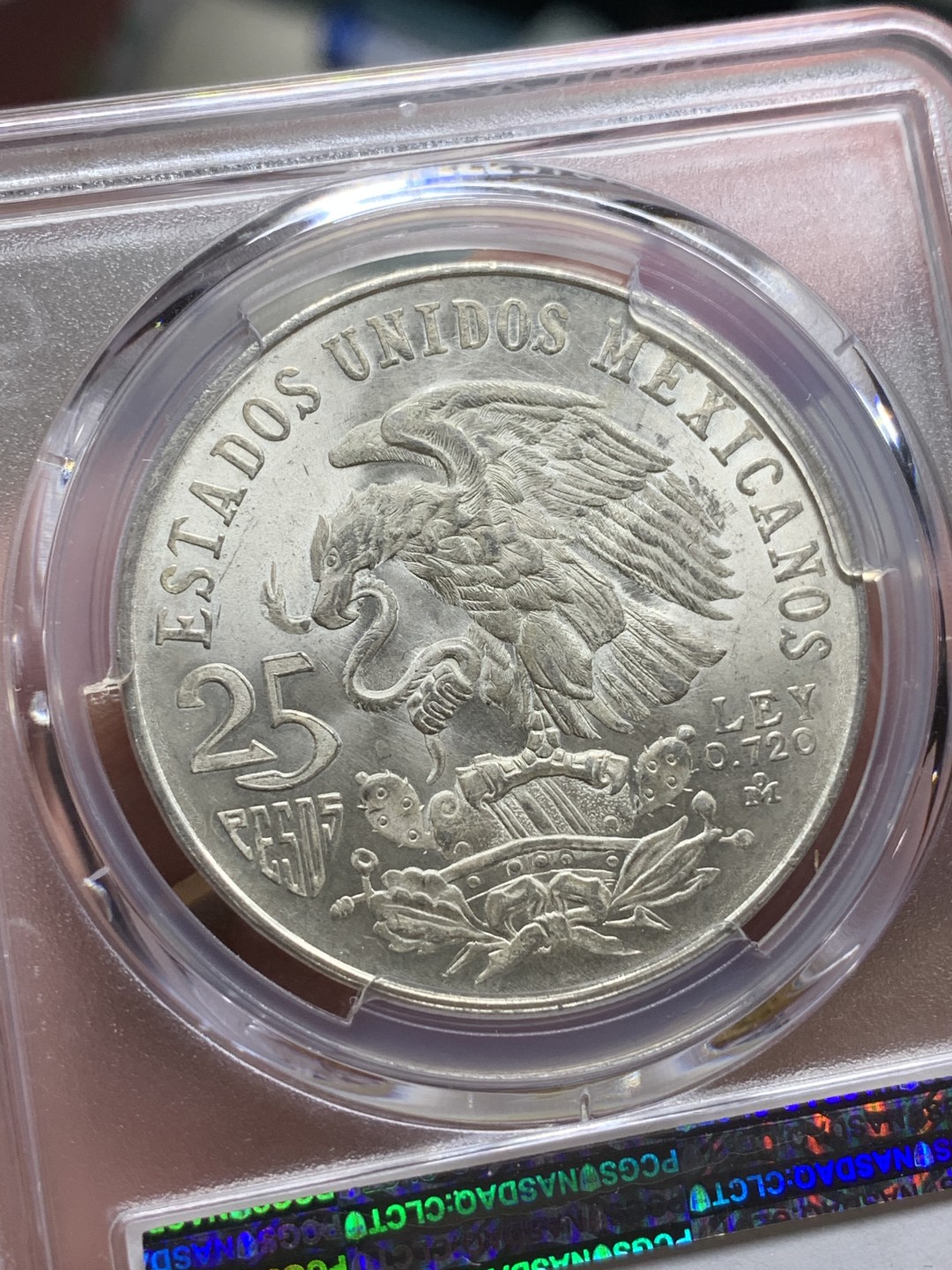 《竞宝斋》第113场-周日，周一 ，2场连拍（全场包邮） PCGS MS64 墨西哥1968年奥运会纪念25比索大银币