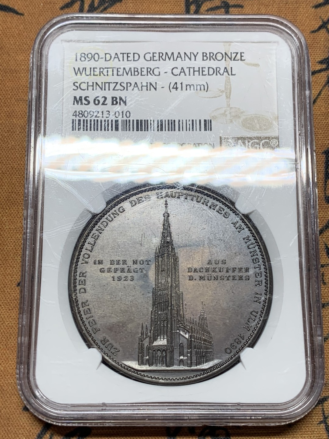 《竞宝斋》第113场-周日，周一 ，2场连拍（全场包邮） NGC MS62BN 德国 1890年 乌尔姆大教堂 纪念大铜章