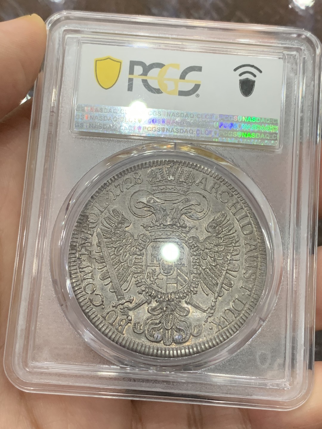 《竞宝斋》第113场-周日，周一 ，2场连拍（全场包邮） 难得亚军分 PCGS-MS61 神圣罗马帝国 1728年 大波浪 卡尔六世 1泰勒银币 一步到位收藏级品相