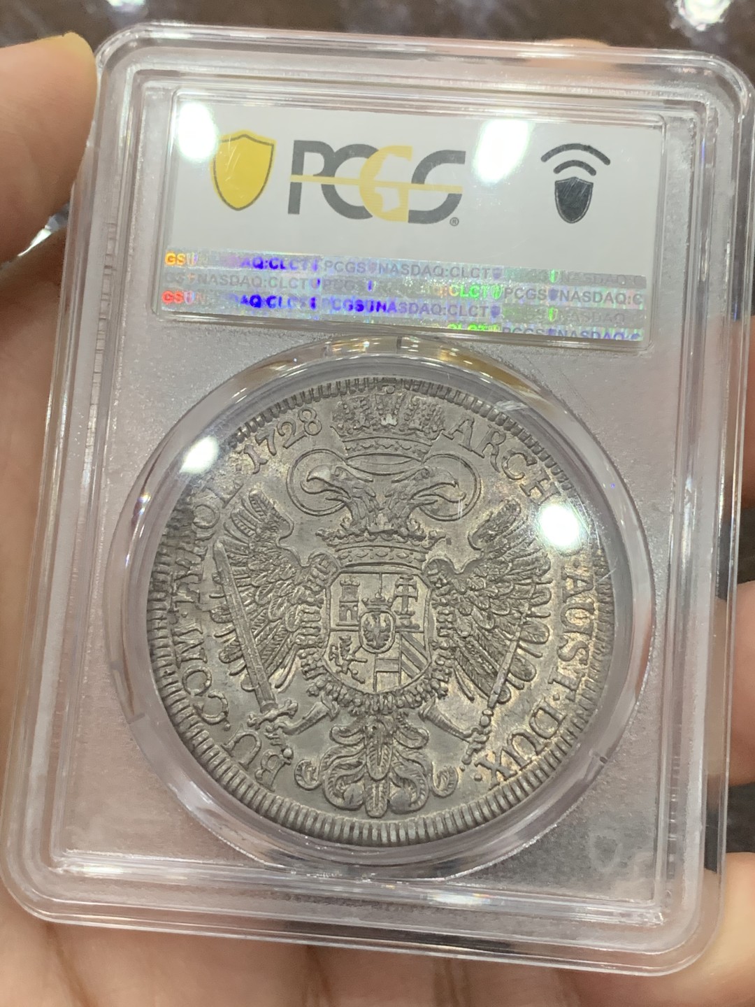 《竞宝斋》第113场-周日，周一 ，2场连拍（全场包邮） 难得亚军分 PCGS-MS61 神圣罗马帝国 1728年 大波浪 卡尔六世 1泰勒银币 一步到位收藏级品相