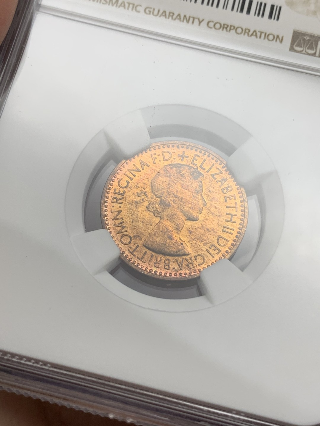 《竞宝斋》第113场-周日，周一 ，2场连拍（全场包邮） NGC-PF63RB 英国1953年伊丽莎白二世1/4便士精制铜币