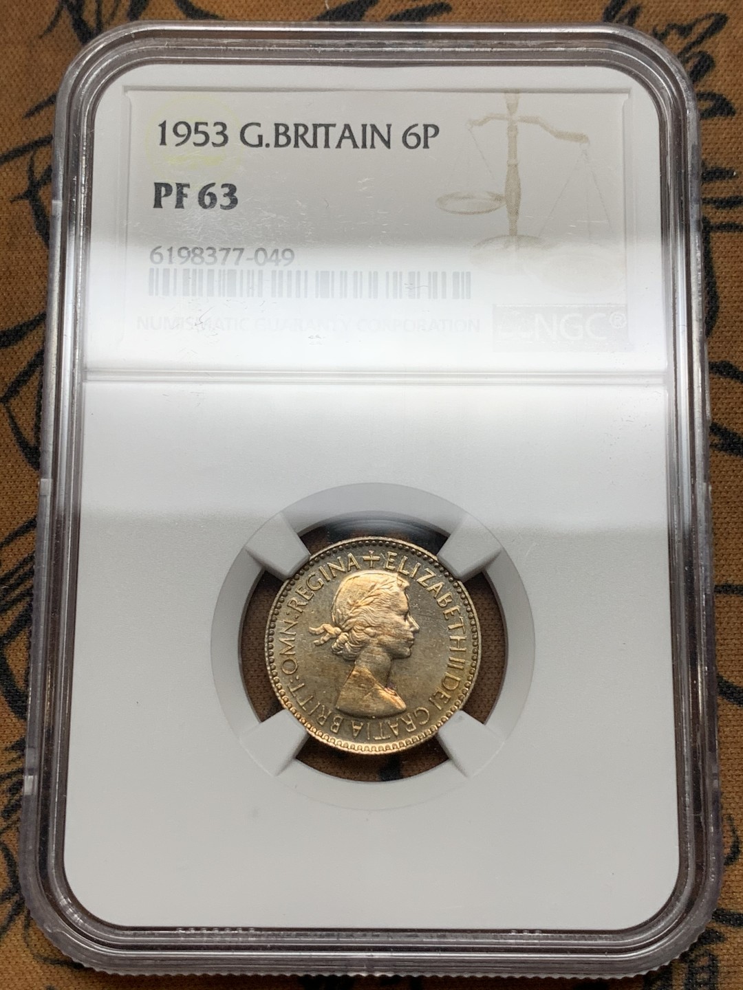 《竞宝斋》第113场-周日，周一 ，2场连拍（全场包邮） NGC PF63 1953英国伊丽莎白加冕首年精制6便士，PF63