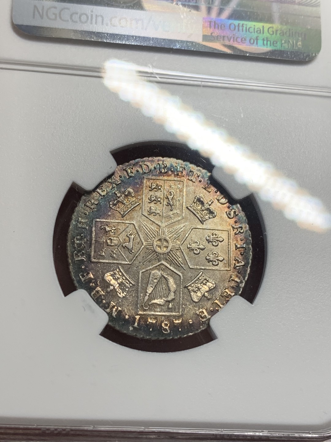 《竞宝斋》第113场-周日，周一 ，2场连拍（全场包邮） NGC AU58 英国乔三 1787 一先令 无心版 稀少品种