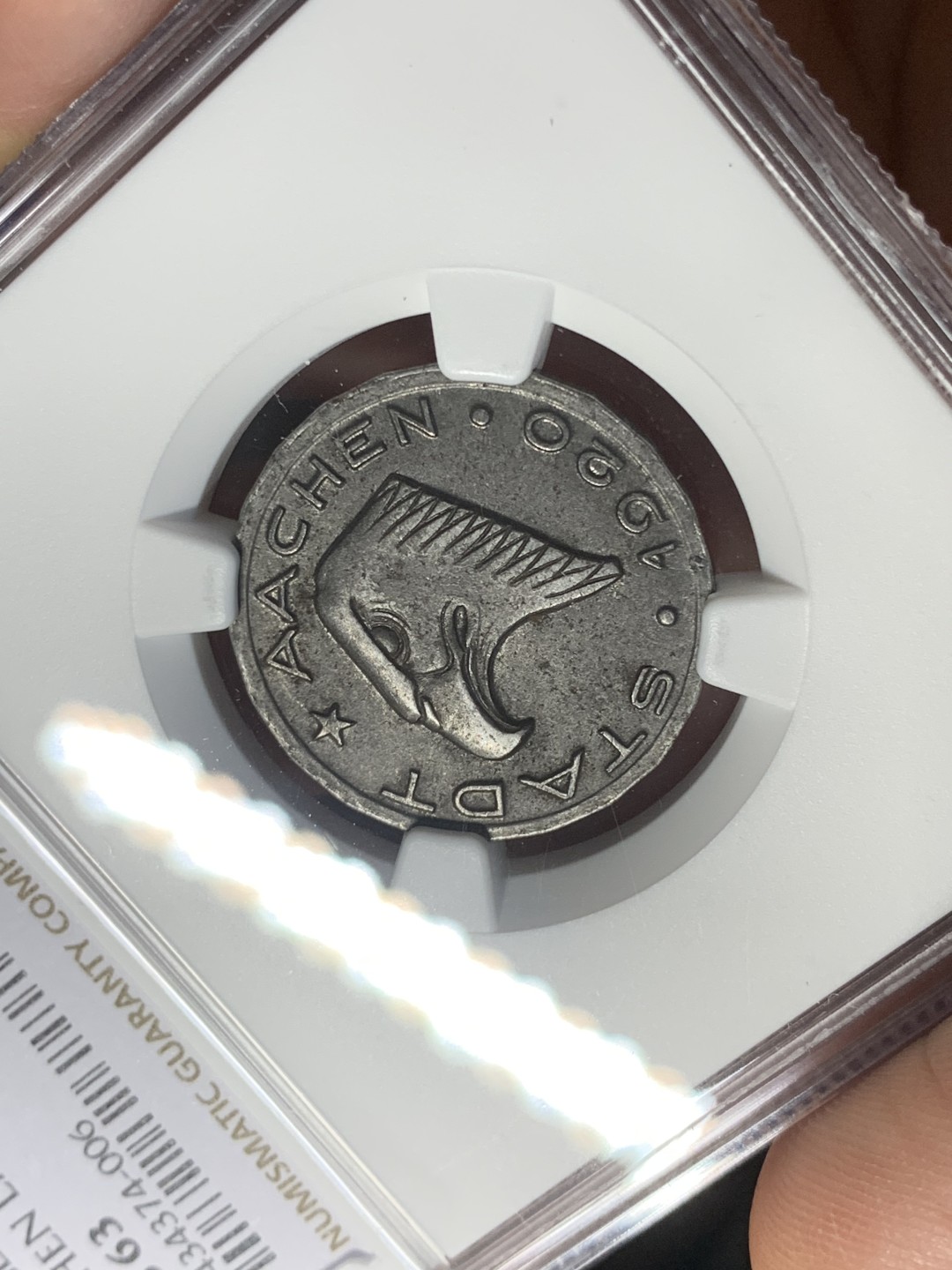 《竞宝斋》第113场-周日，周一 ，2场连拍（全场包邮） NGC-MS63 德紧小名誉品 德国亚琛1920年大嘴鹰50芬尼铁币 NGC亚军分！只有2枚更高分！