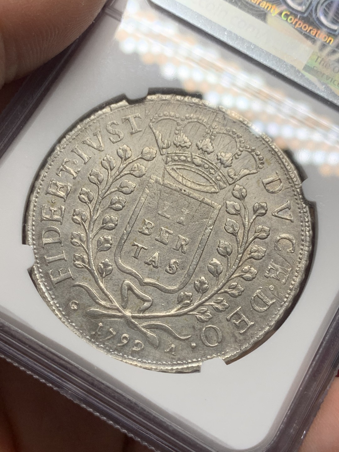 《竞宝斋》第113场-周日，周一 ，2场连拍（全场包邮） NGC-AUD 1792年拉古萨2杜卡特银币 稀见大奶妈品种，人像深打，背有减重痕，9月有个币胚缺陷的裸币都拍了3458