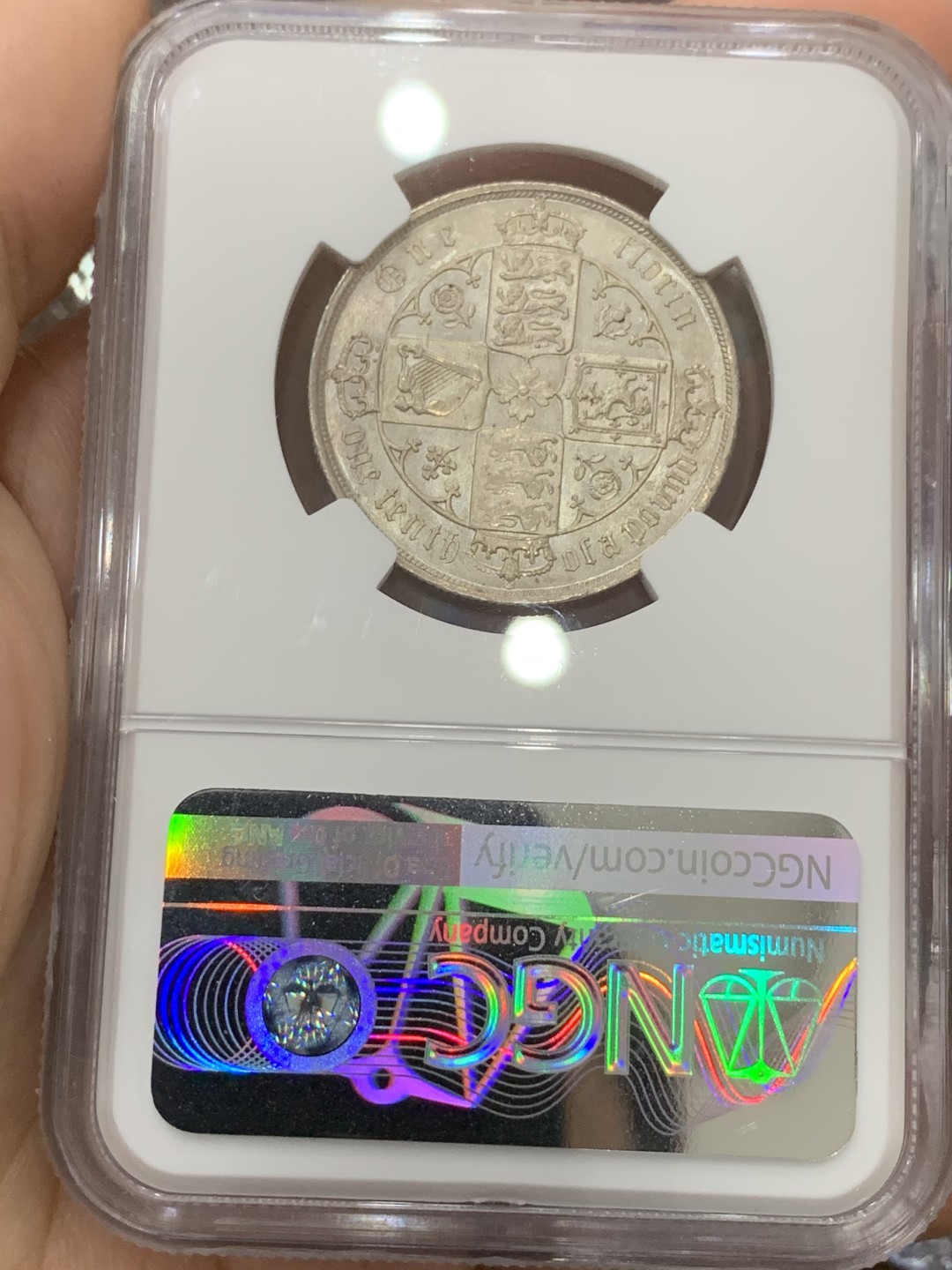 《竞宝斋》第113场-周日，周一 ，2场连拍（全场包邮） NGC-MS64 英国1885年 哥特 福林银币 光度佳 高分可藏