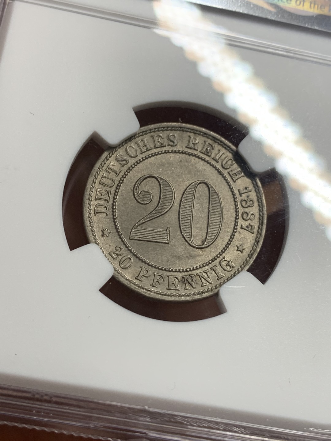 《竞宝斋》第113场-周日，周一 ，2场连拍（全场包邮） NGC MS64，德国1887年20芬尼，短翅花边，最漂亮的小辅币之一