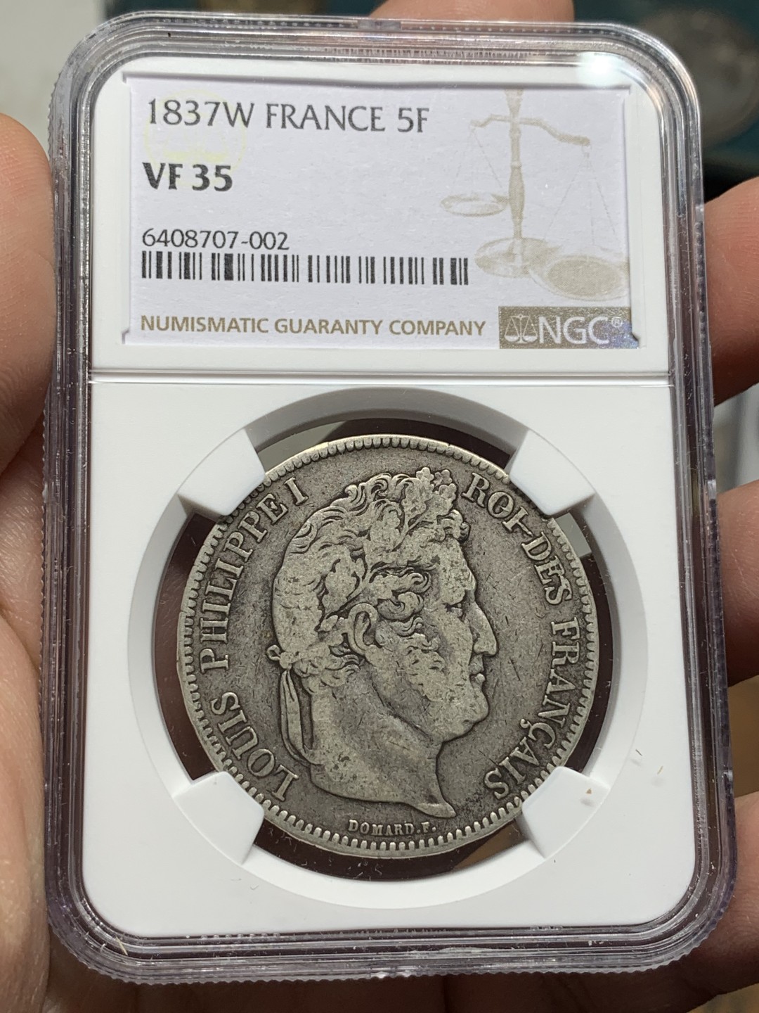 《竞宝斋》第113场-周日，周一 ，2场连拍（全场包邮） NGC-VF35 法国1837-W年 菲利普一世 5法郎大银币 原味老包浆