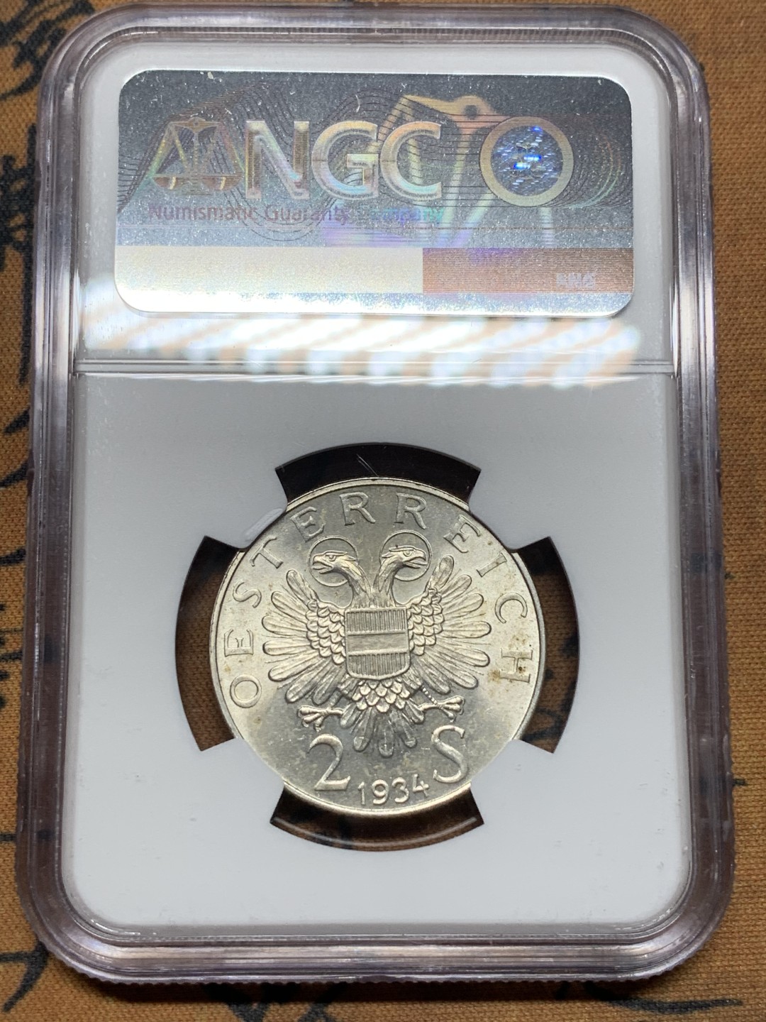 《竞宝斋》第113场-周日，周一 ，2场连拍（全场包邮） NGC-MS64 奥地利1934年 恩格尔伯特·陶尔斐斯逝世纪念 2先令银币 少见品种 好品好分数