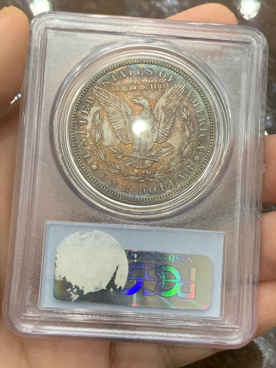 《竞宝斋》第113场-周日，周一 ，2场连拍（全场包邮） PCGS MS64 美国 1898年O版 摩根银元 深五彩包浆 很是漂亮