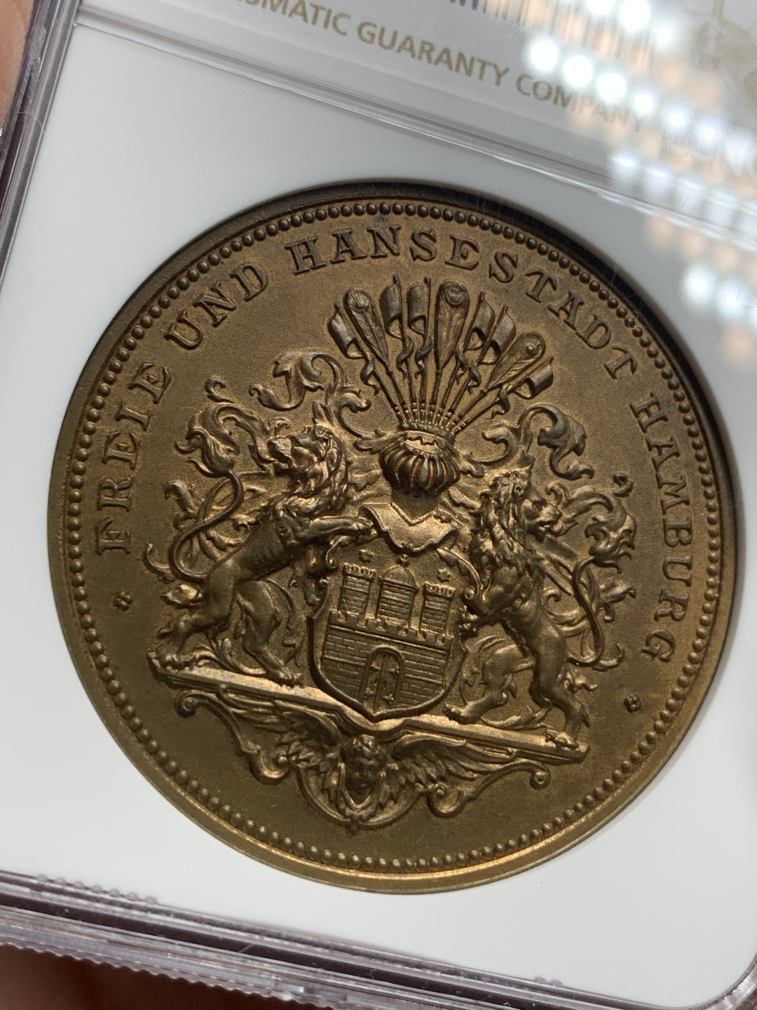 《竞宝斋》第113场-周日，周一 ，2场连拍（全场包邮） NGC MS64 德国 1910年汉堡洛瓦尼战役40周年纪念铜章 设计精美 品相完美