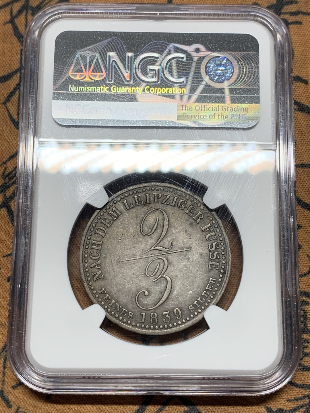 《竞宝斋》第113场-周日，周一 ，2场连拍（全场包邮） NGC XF40 德国汉诺威 1839年 2/3泰勒 银币，少见品种