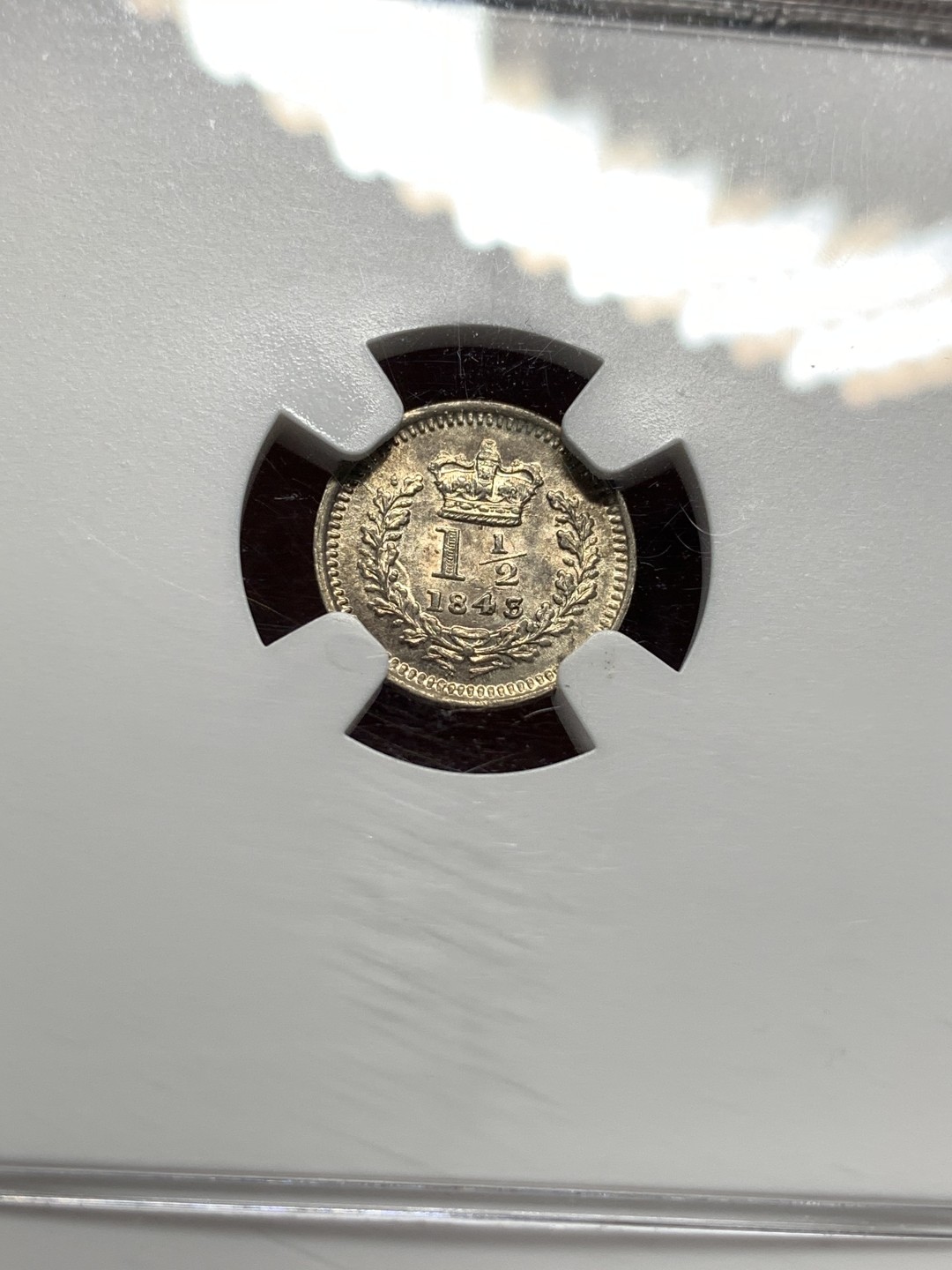 《竞宝斋》第113场-周日，周一 ，2场连拍（全场包邮） NGC MS-63 英国维多利亚 1843年 1.5便士，银币，高分好品相